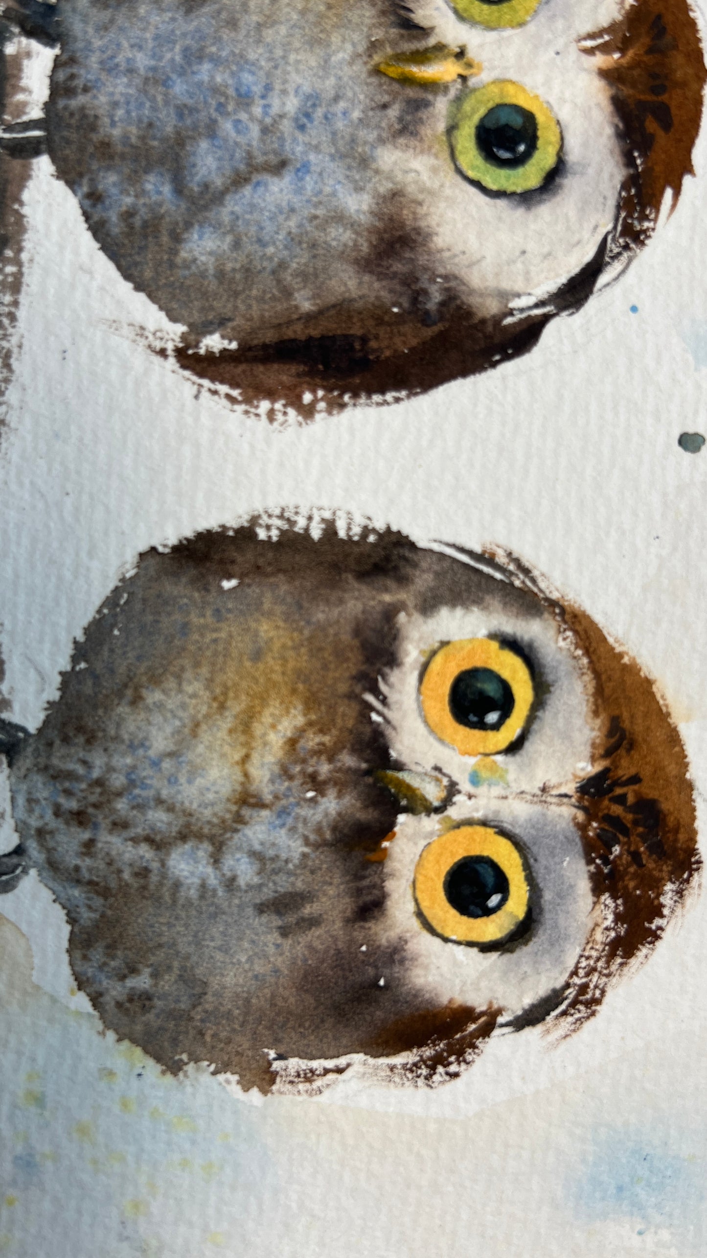 Christmas Owl Painting Original, Small Watercolor Artwork, New Year Gift, Bird Wall Art Decor, Baby Owls