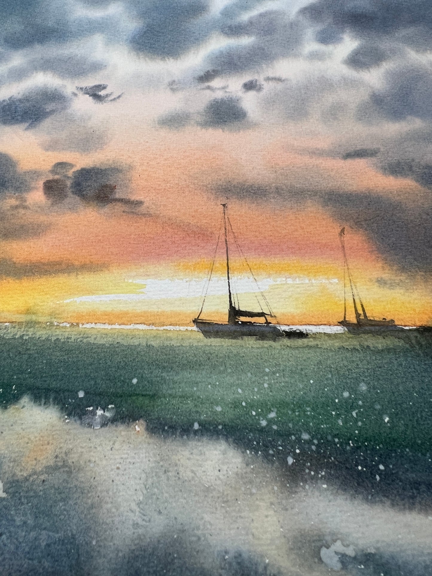 Original Seascape Painting 9x12 - "Yachts at Sunset #11" Watercolor, Nautical Wall Art, Perfect Housewarming Gift
