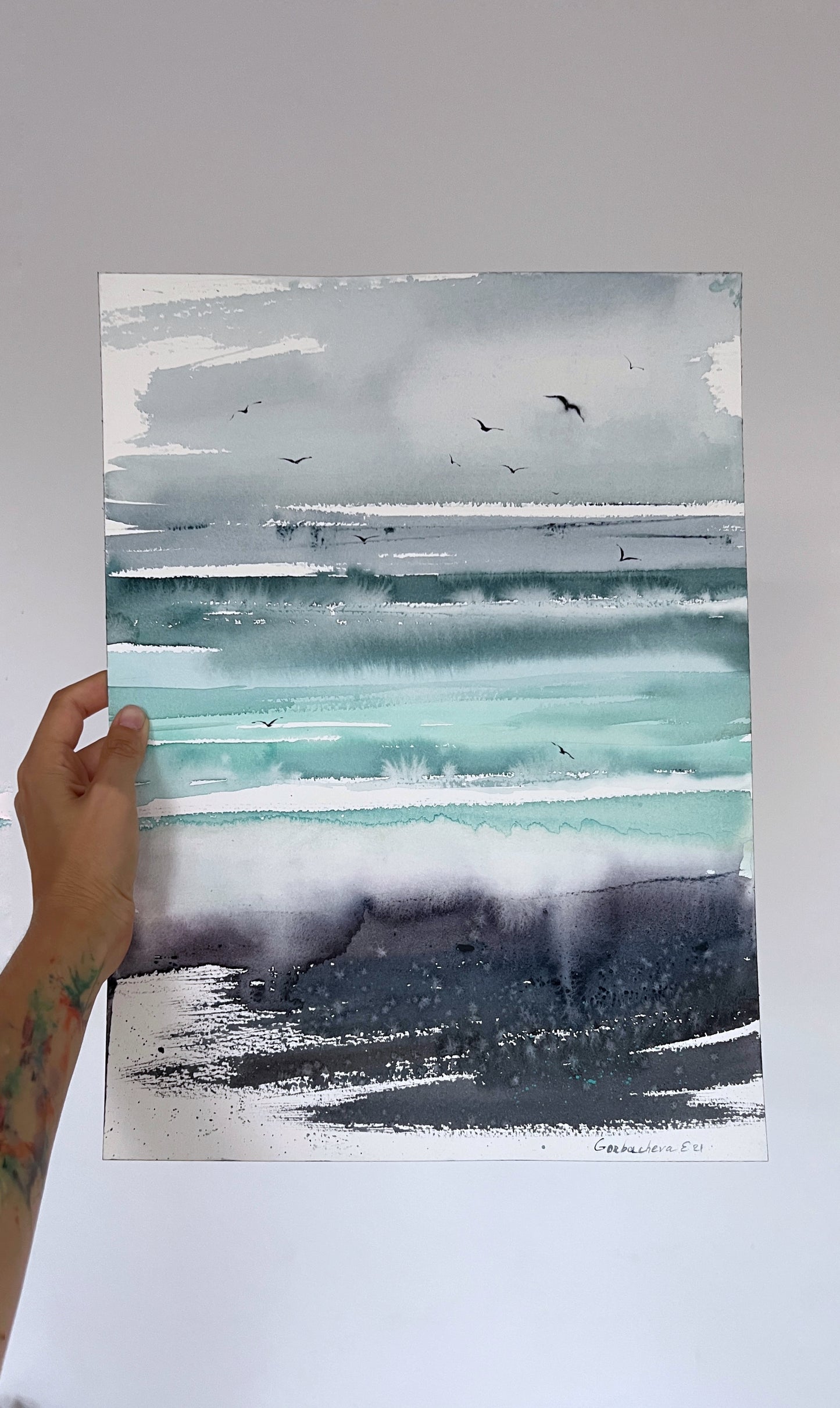 Painting Original Watercolor, Nordic Sea - Abstract seascape #5