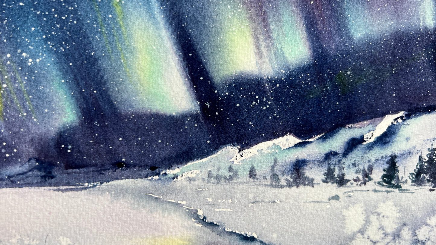 "Northern Lights #9" Small Painting Watercolor Original