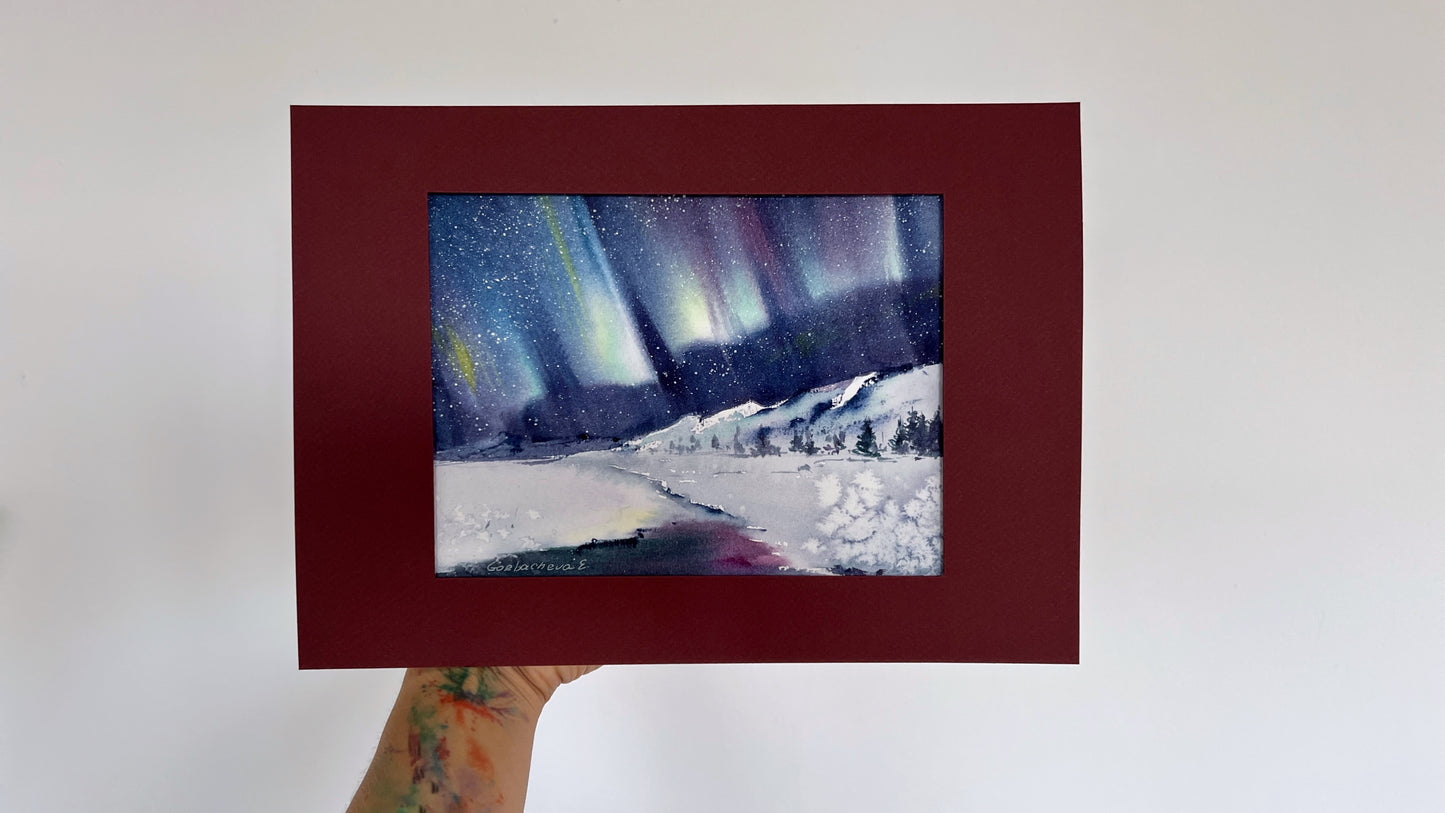 "Northern Lights #9" Small Painting Watercolor Original