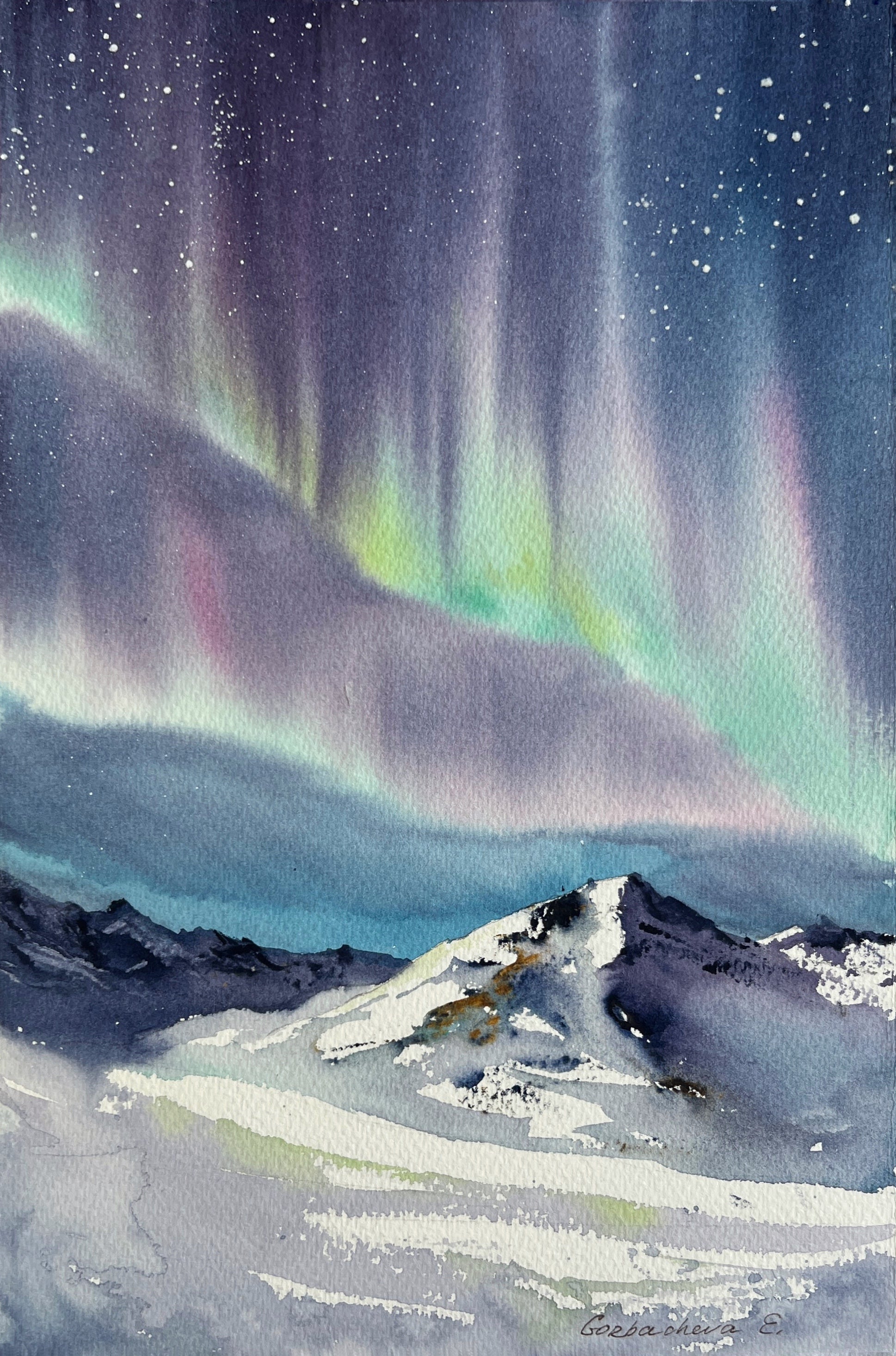 Aurora Borealis good 6x9 Original Watercolor