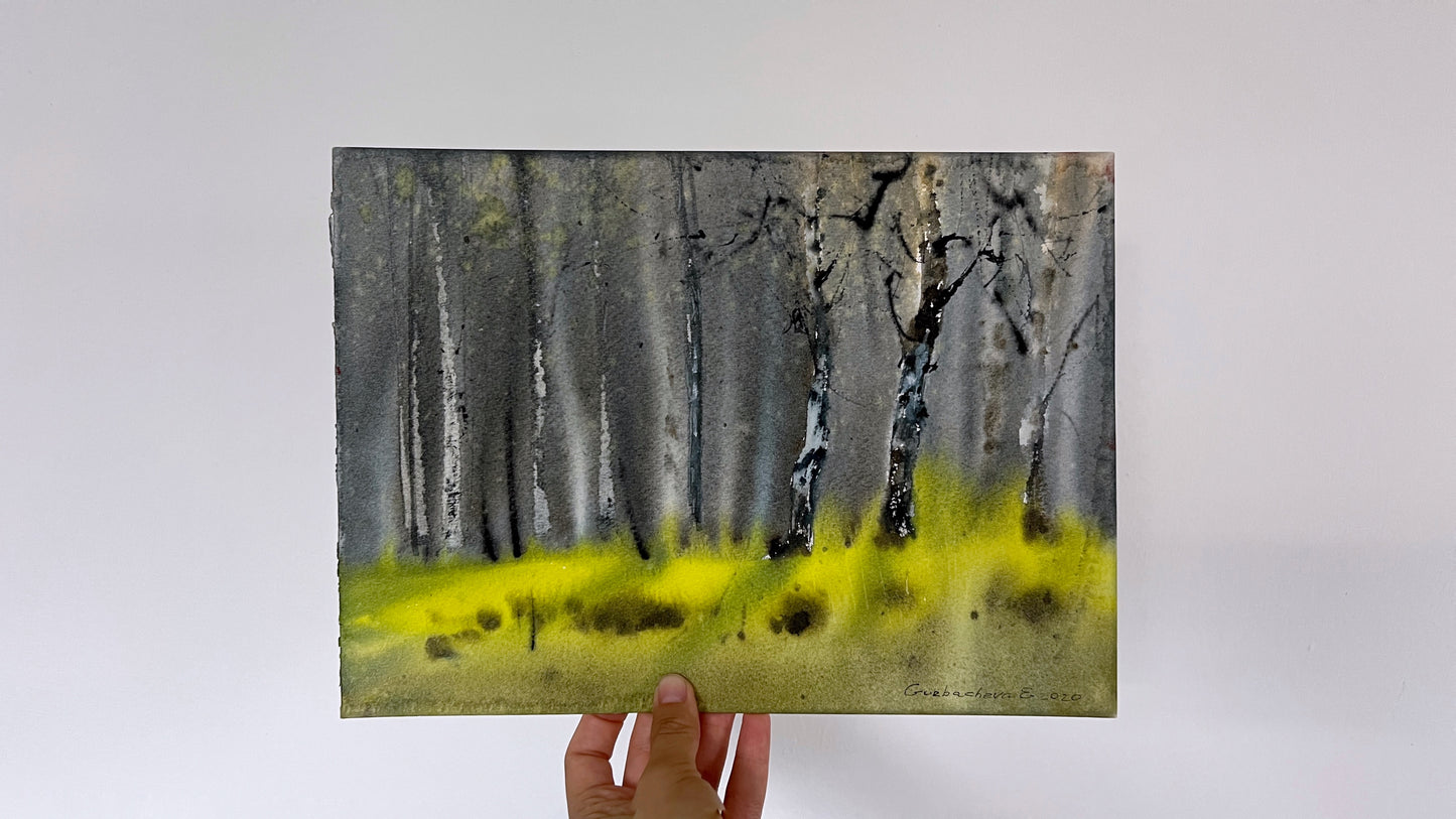 Nature Painting Original, Watercolor Birches, Forest Wall Art - Birch Grove #5