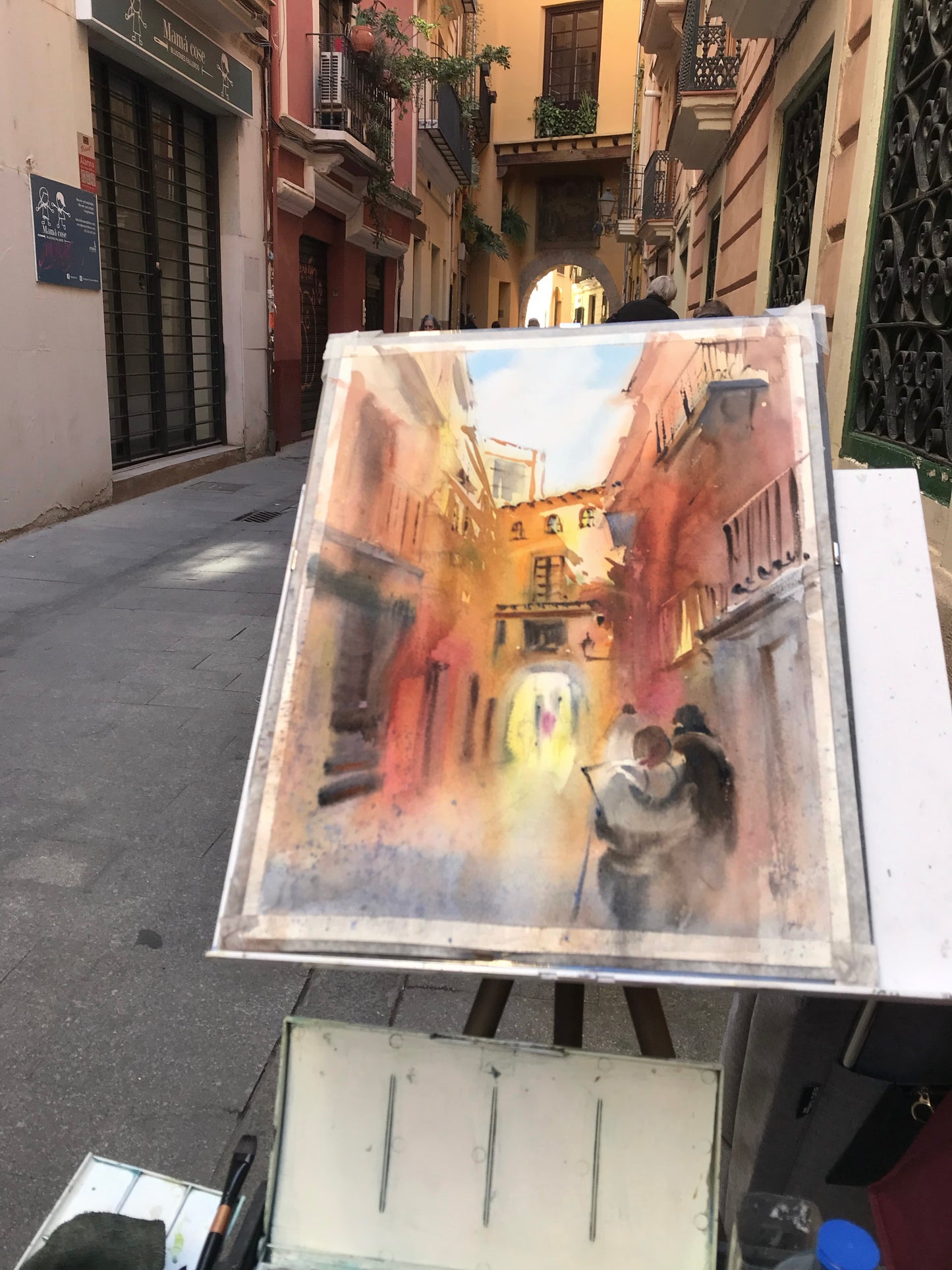 Valencia Alley Watercolor Painting, Original Spanish Cityscape Art, Spanish Afterglow 12x16 (Copy)