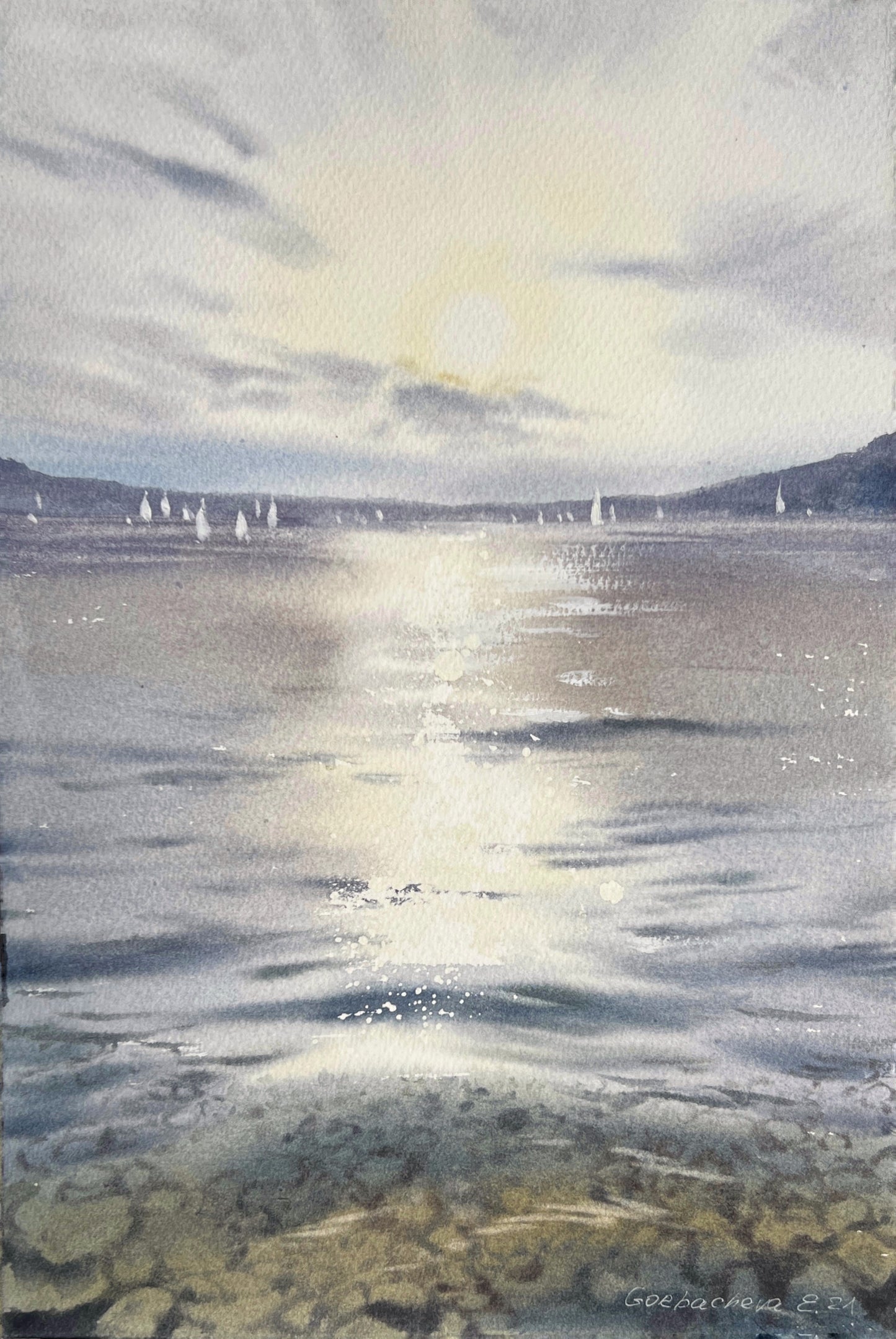 Watercolor Original Painting - 'Pearl evening. Croatia' 8x12 Coastal Artwork, Ideal Gift for Maritime Art Enthusiast