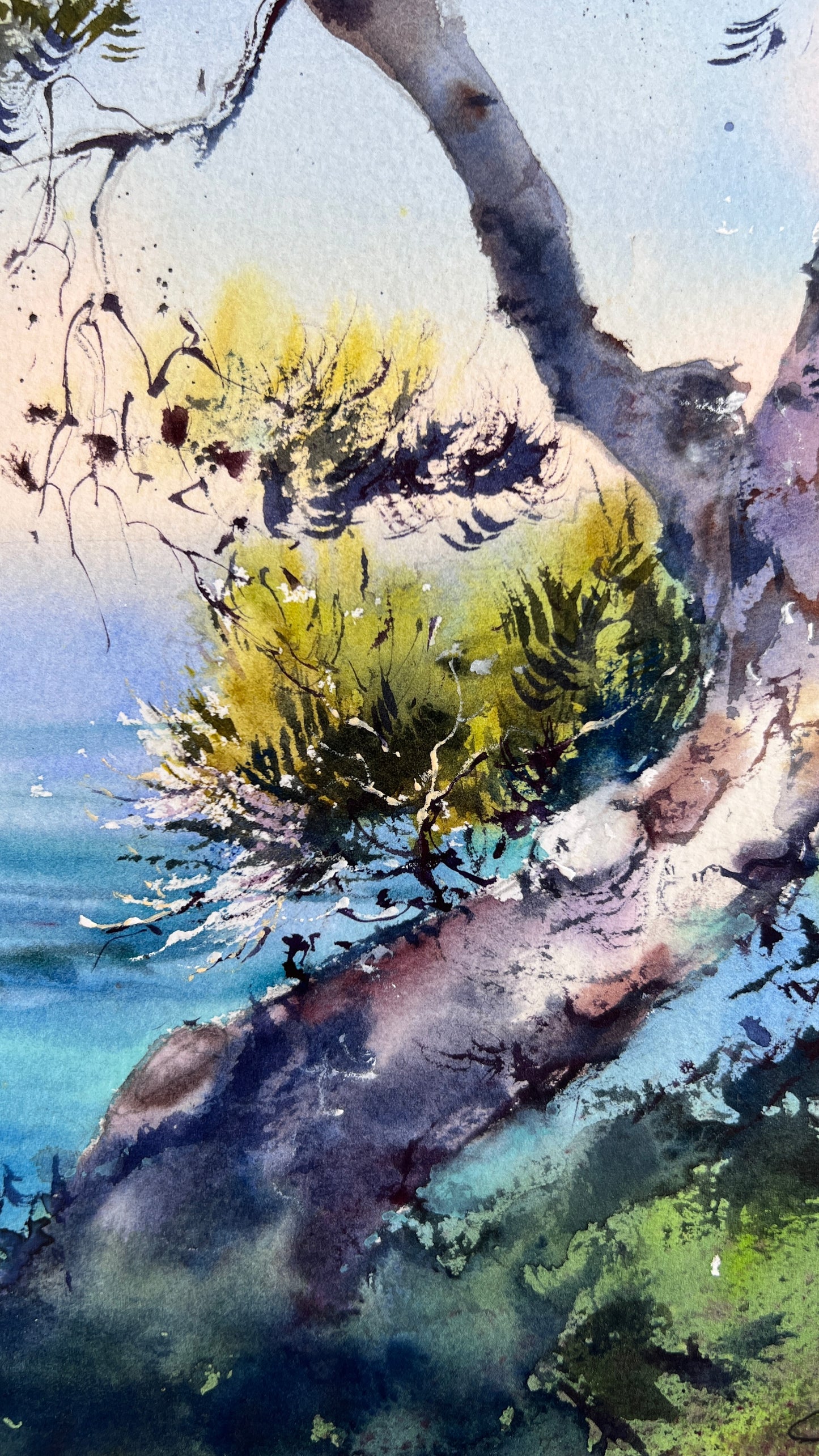 Original Italy Watercolor Painting, Italian Coastal Landscape, The azure serenity of Italy 9x15