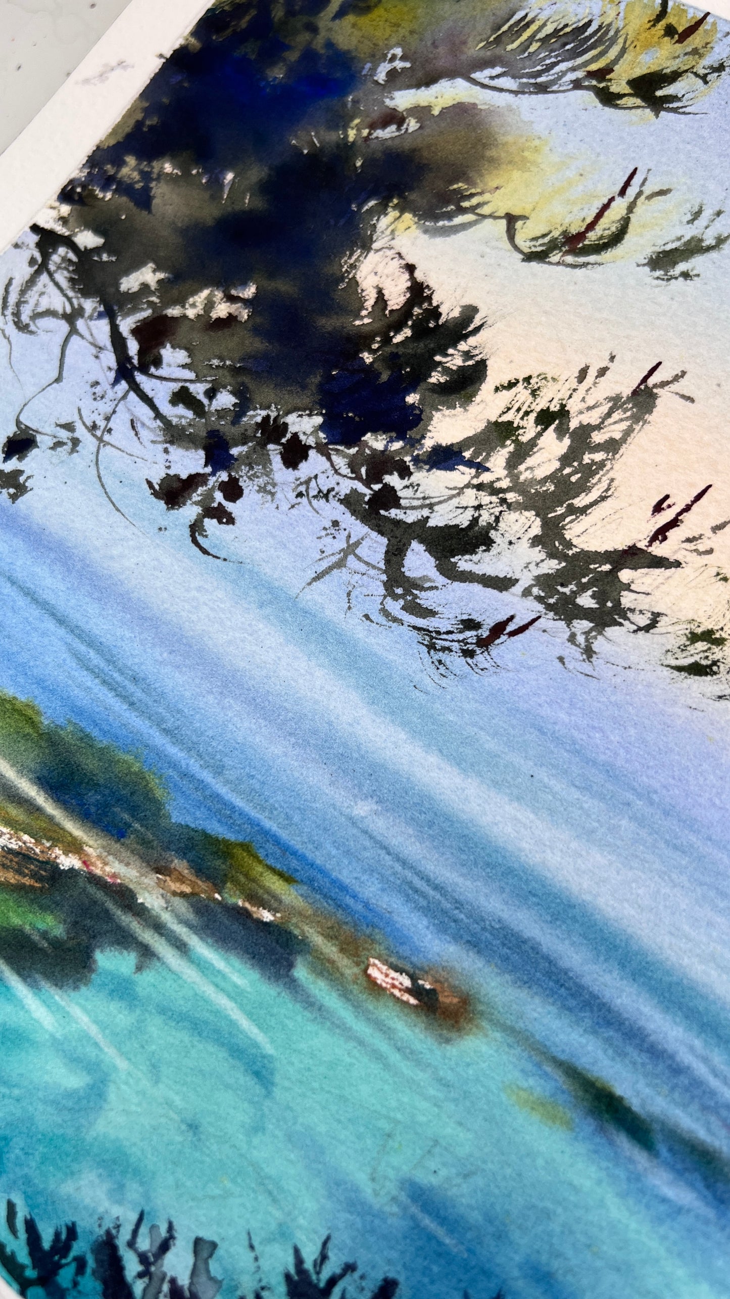 Original Italy Watercolor Painting, Italian Coastal Landscape, The azure serenity of Italy 9x15