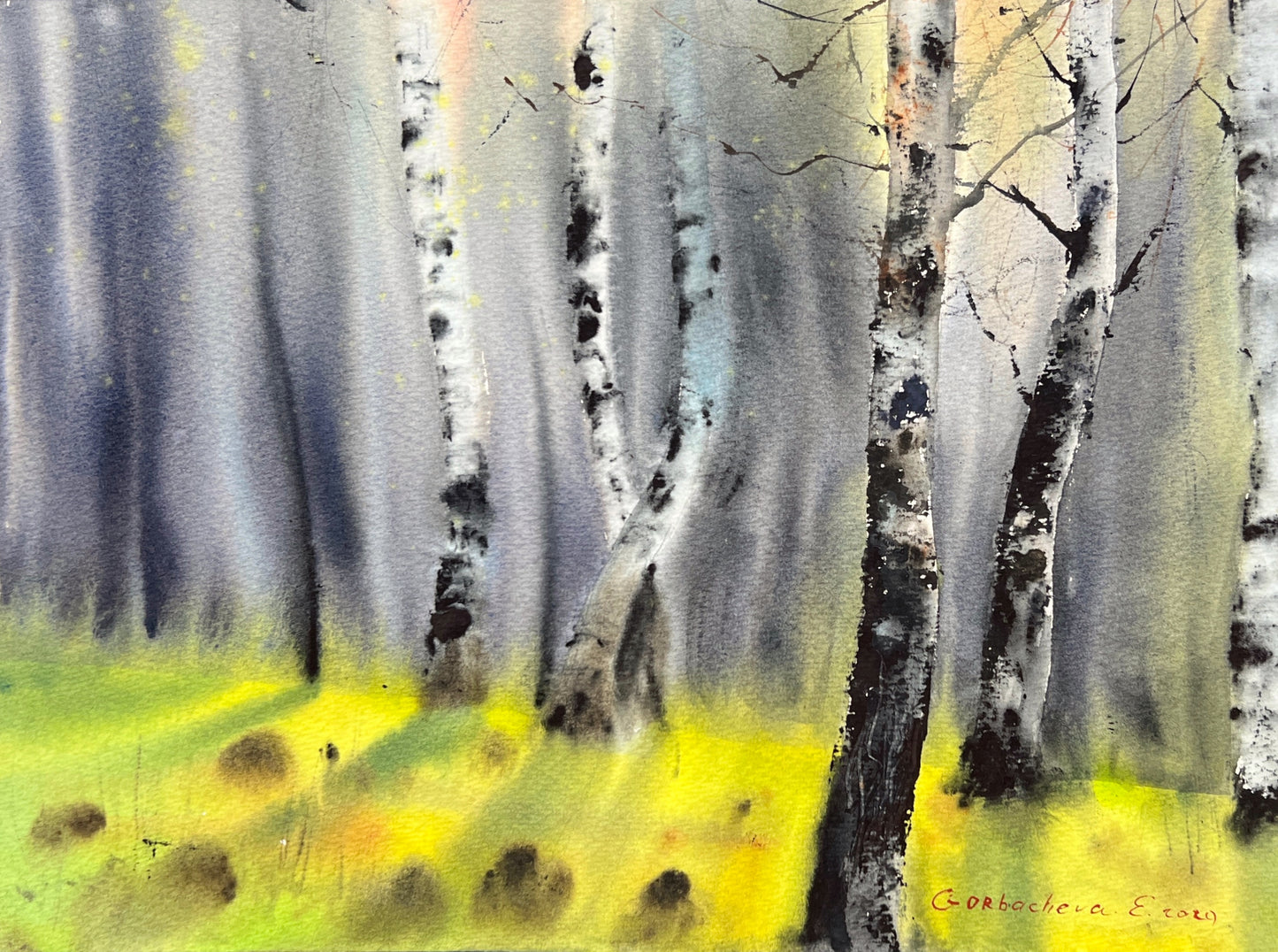 Birch Painting Original, Watercolor Forest, Nature Wall Art, Summer trees, Scenery Landscape Art