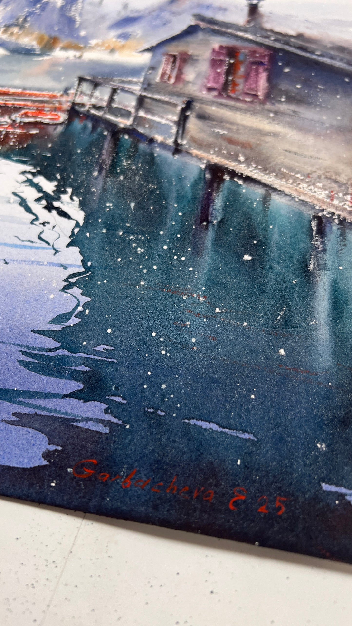 Original Lago di Braies Painting, Italian Lake Watercolor Art, Boats on Lake Braies, Italy 12x16