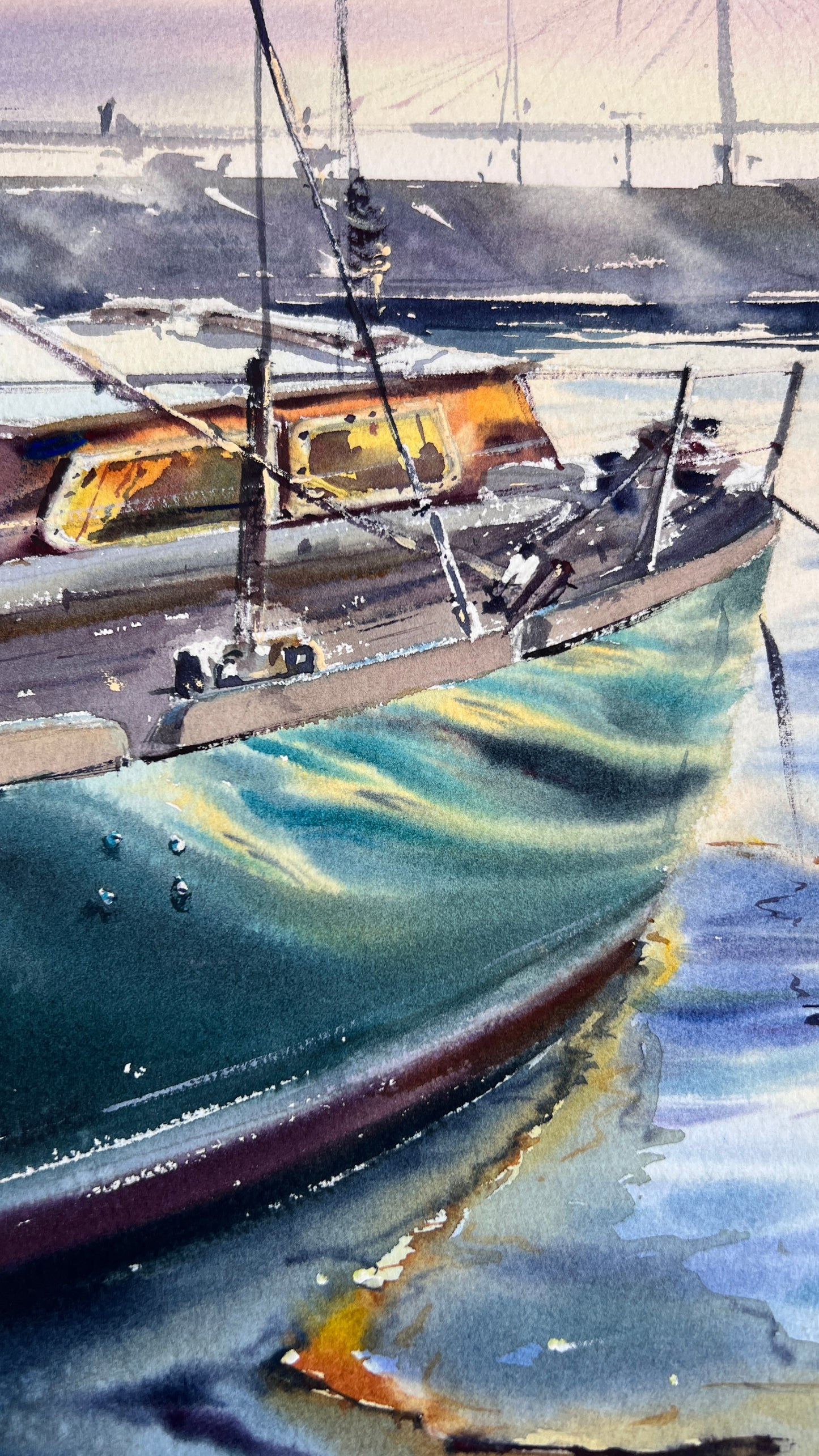 Original Saint Petersburg Watercolor Painting | Sailboat Marina Seascape | Quiet Harbor 12x16