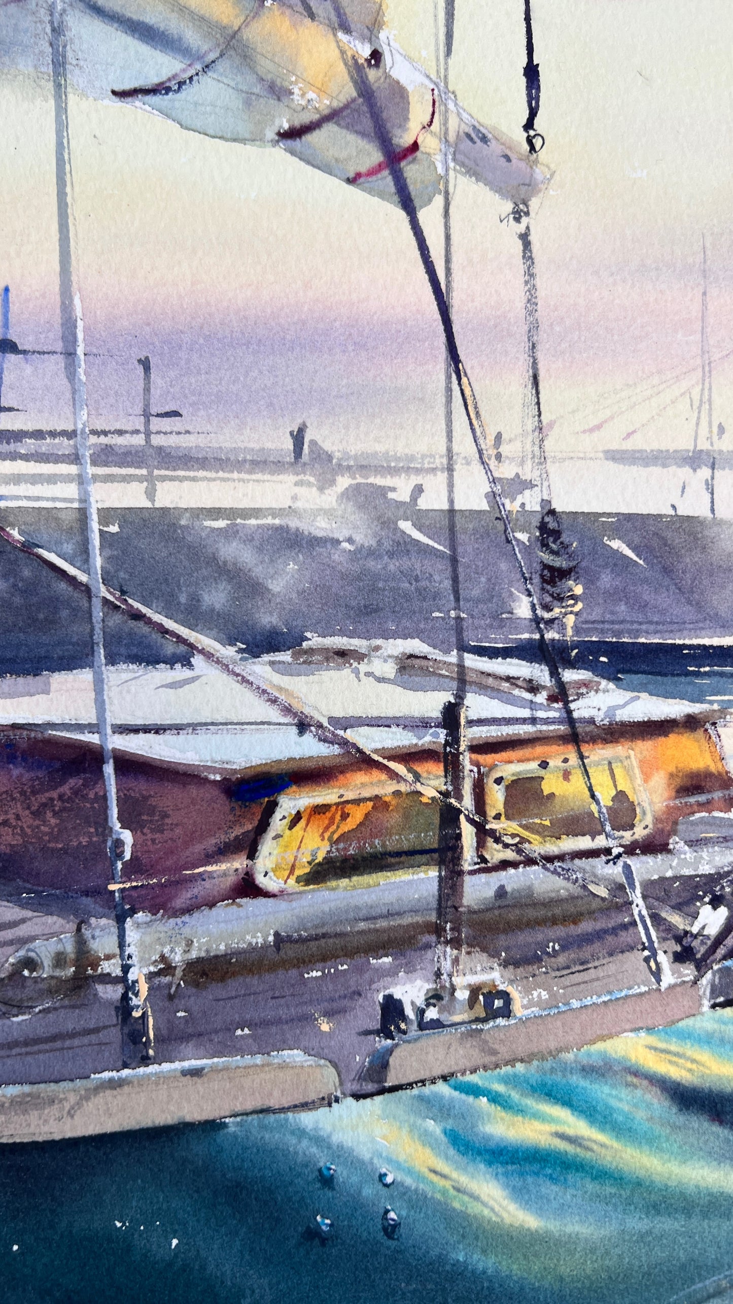 Original Saint Petersburg Watercolor Painting | Sailboat Marina Seascape | Quiet Harbor 12x16