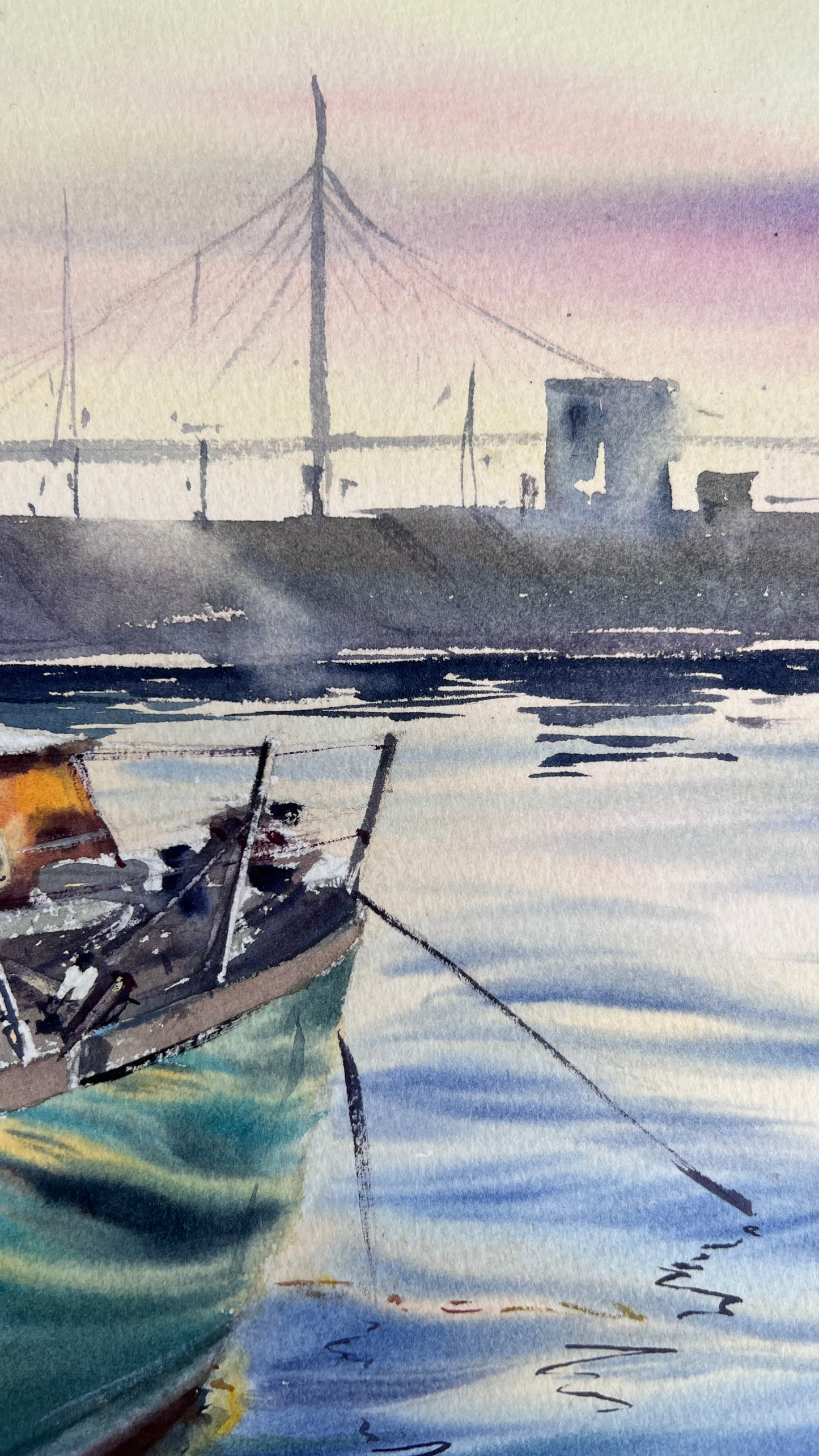 Original Saint Petersburg Watercolor Painting | Sailboat Marina Seascape | Quiet Harbor 12x16
