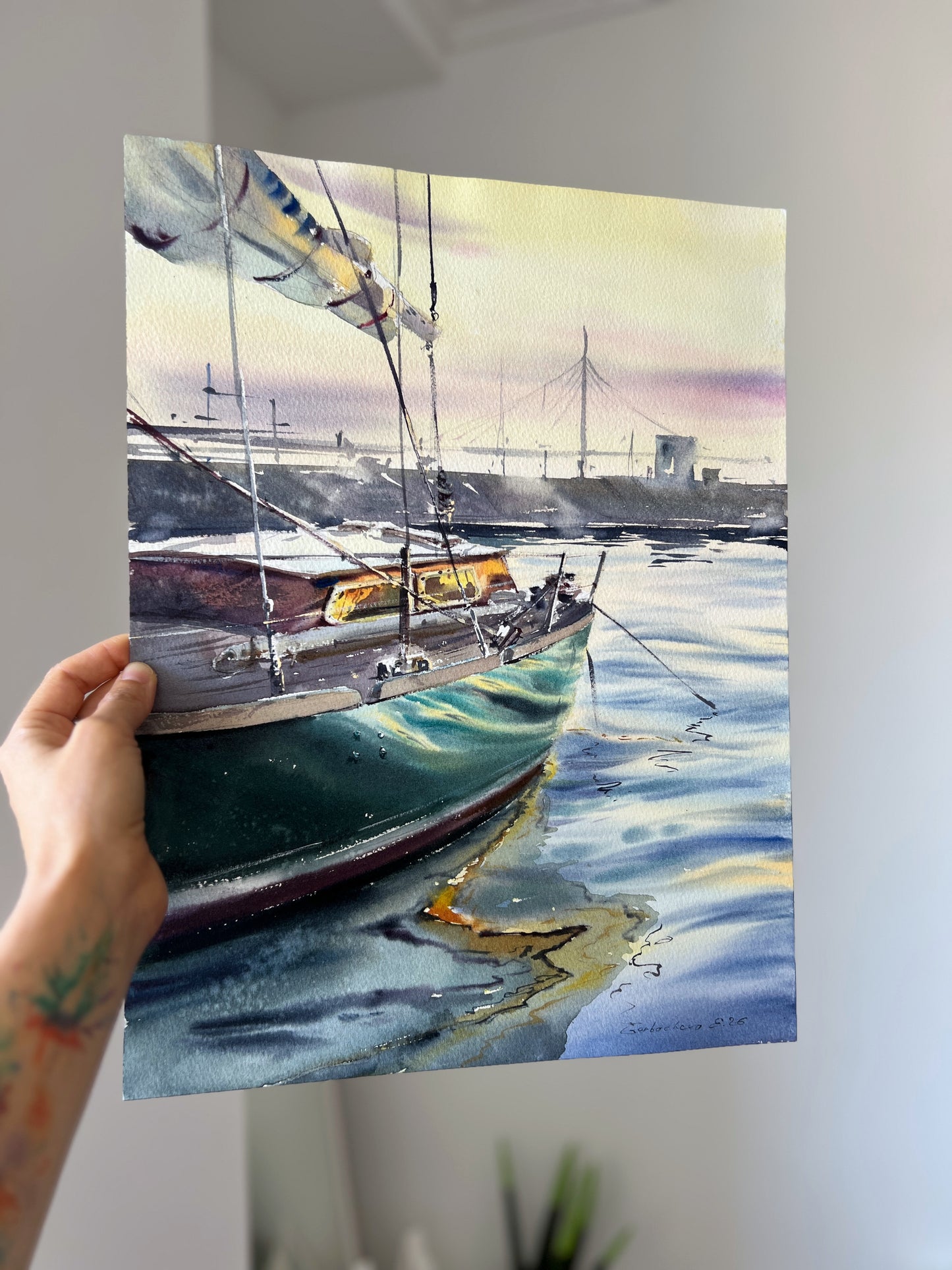 Original Saint Petersburg Watercolor Painting | Sailboat Marina Seascape | Quiet Harbor 12x16