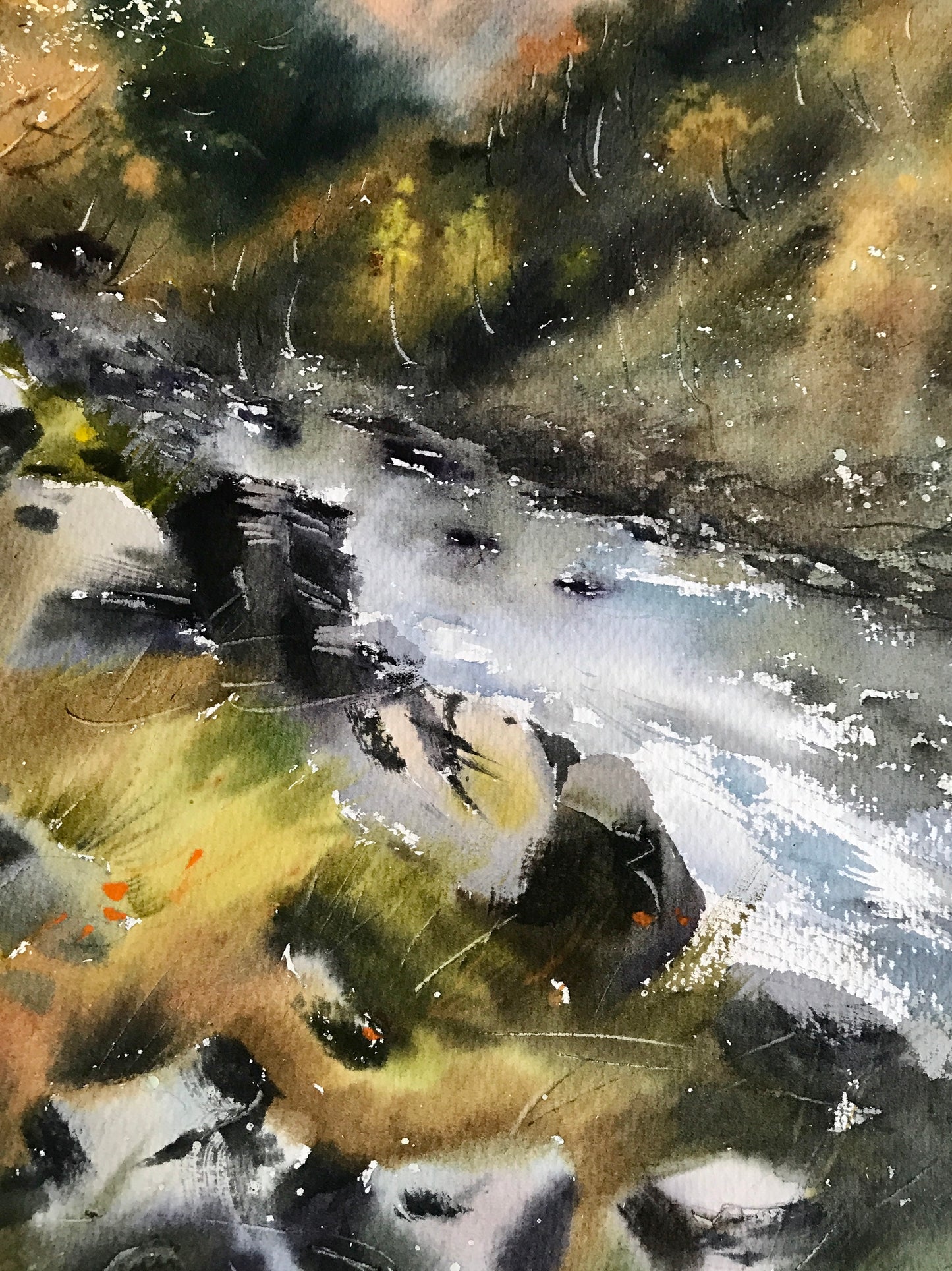Landscape Painting Watercolor Original - Mountain Creek - 15x21 in