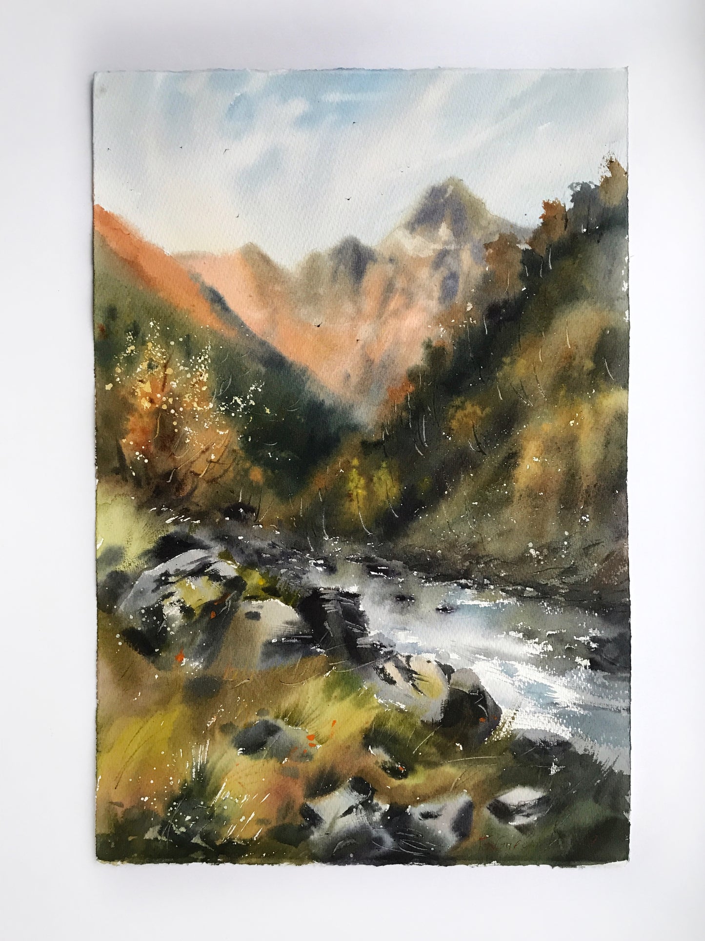 Landscape Painting Watercolor Original - Mountain Creek - 15x21 in