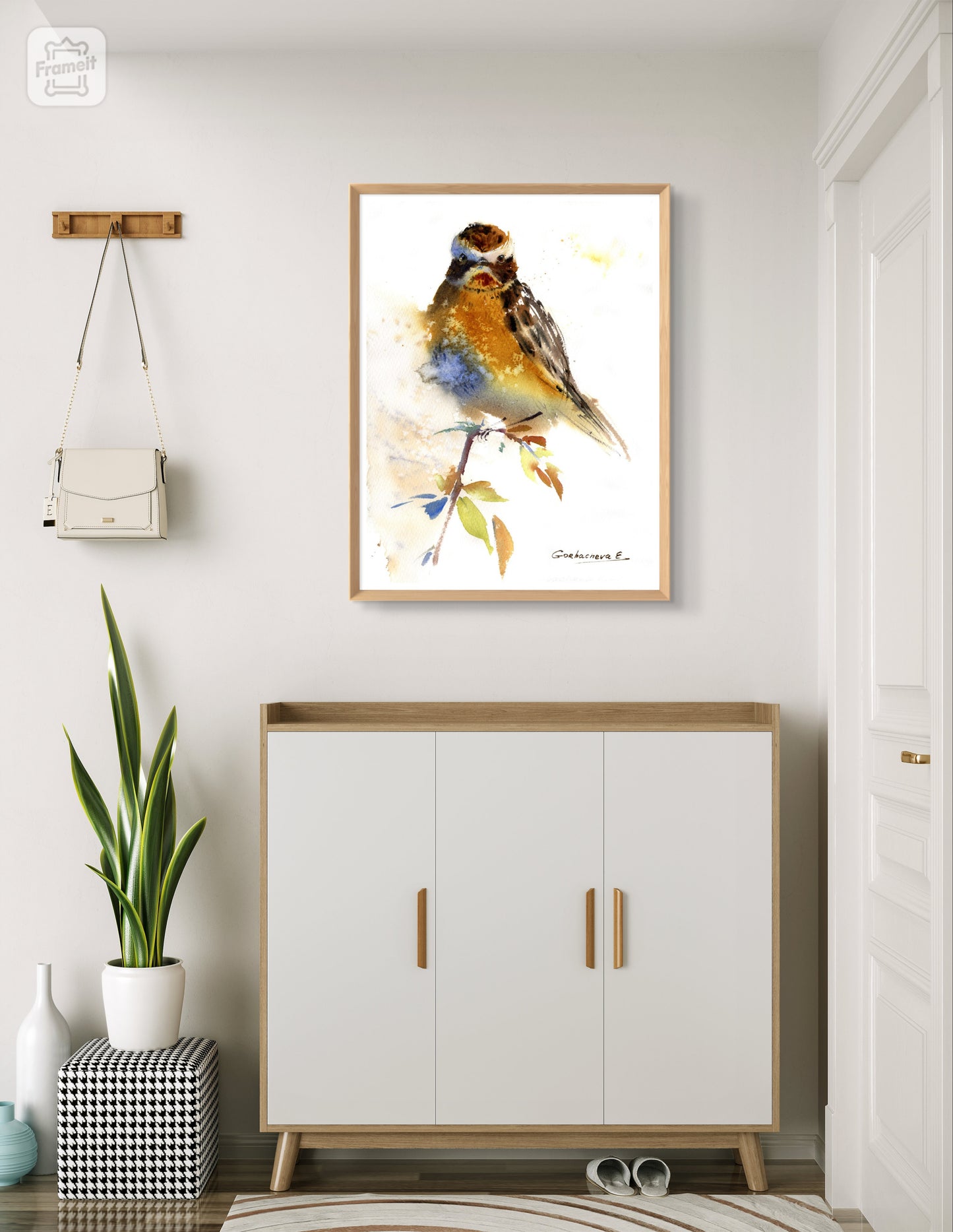 Wild Bird Watercolor Art Print in Ocher Tones - Rustic Home Decor - Canvas Bird Painting Gift