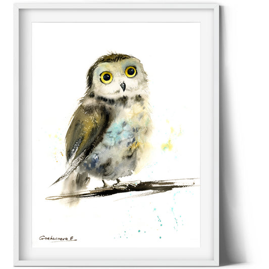 Watercolor Illustration Owl Print, Nursery Art Decor, Wall Decoration, Bird Lovers Art