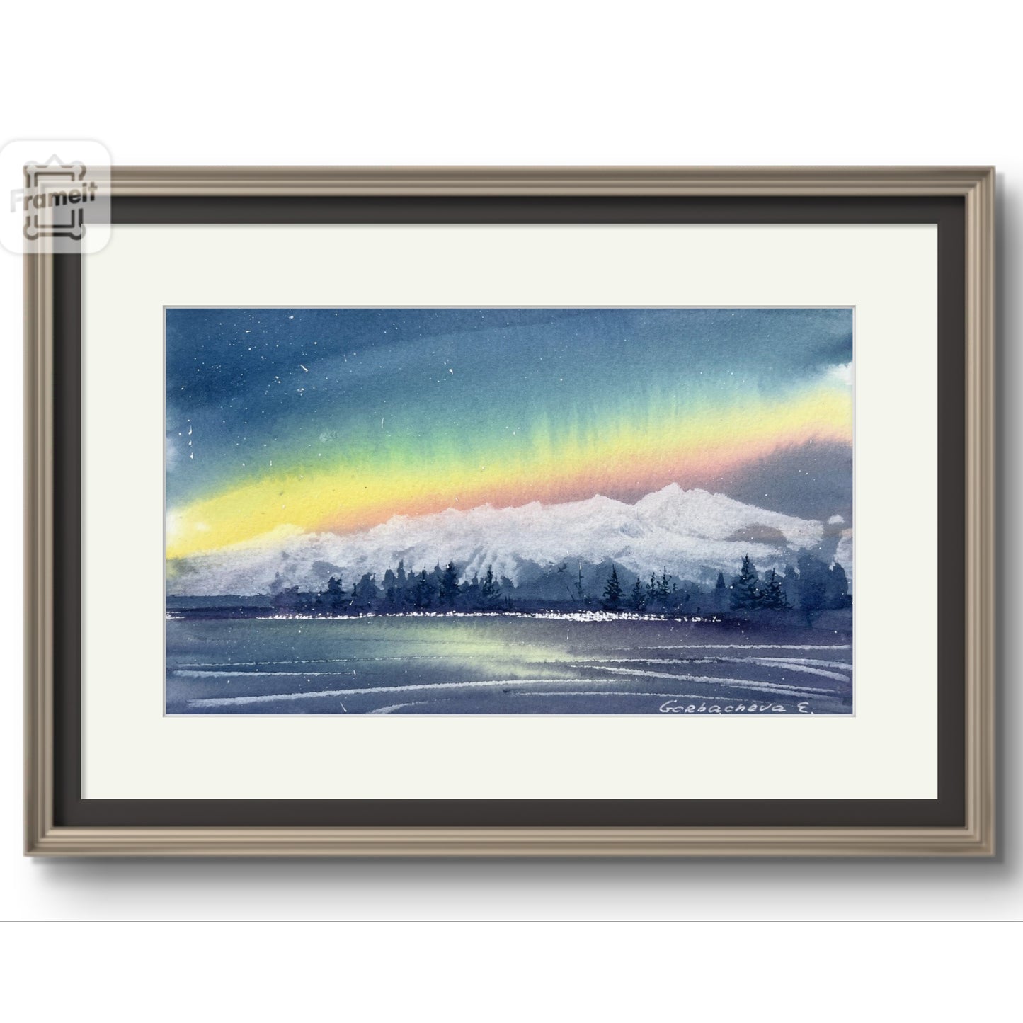 Small Painting Aurora Borealis, Original Watercolor, Night Sky Artwork - Northern lights #30