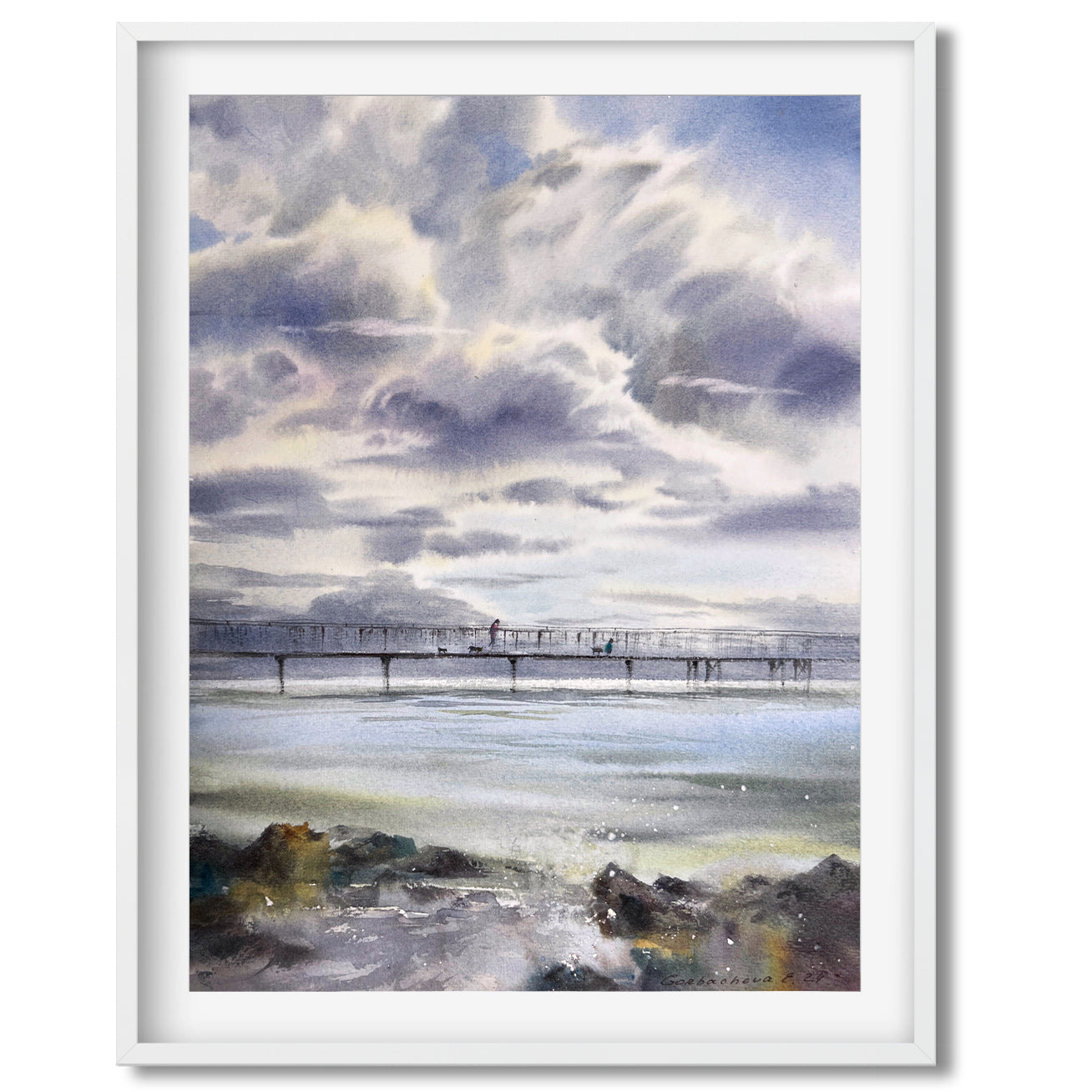 Seaside Serenity: Original Watercolor Painting 'Walk along the Sea Bridge #2'