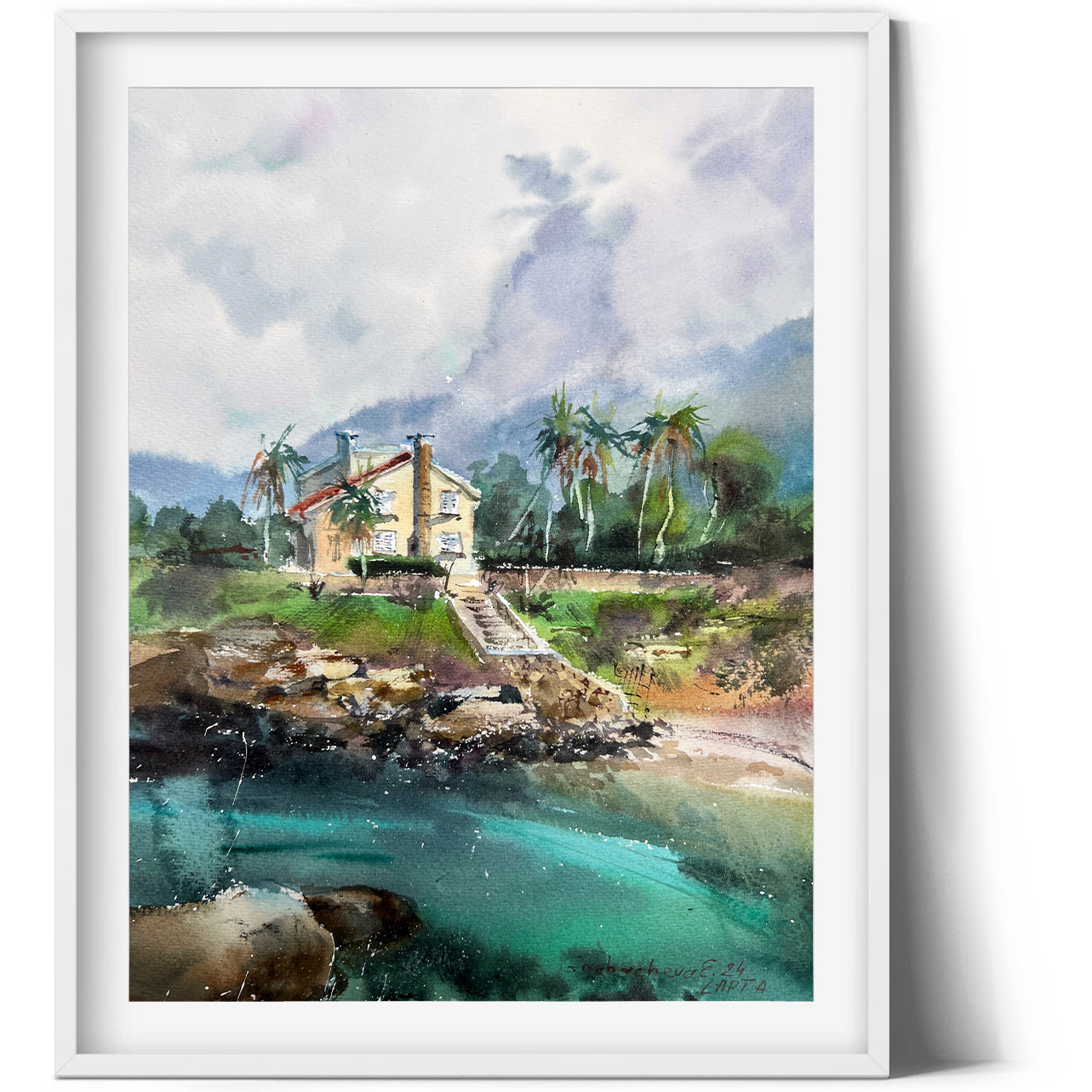 Seaside Serenity: Coastal House Watercolor Painting - On the Sea Coast #3