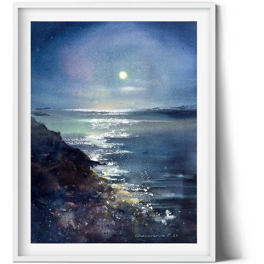Painting Original, Small Watercolor Artwork - In the moonlight #3