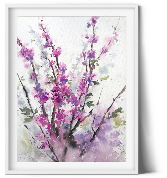 Watercolor Purple Flower Painting, Flora Original Wall Art, Gift Ideas, Floral Artwork, Handmade