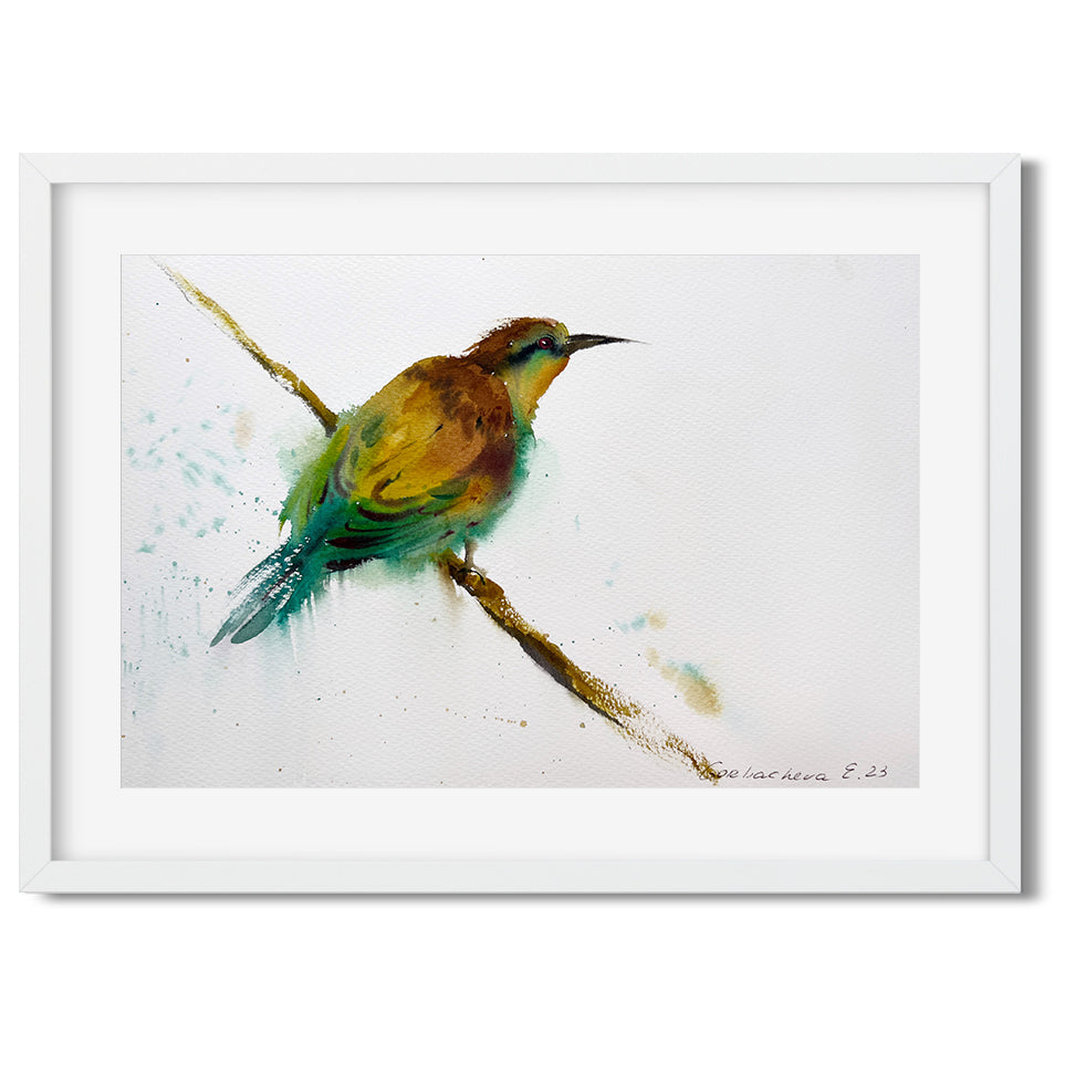 Watercolor Bird Artwork, Little Yellow Bird, Original Watercolor in Minimalist Style, Perfect Art Gift for Home Decor