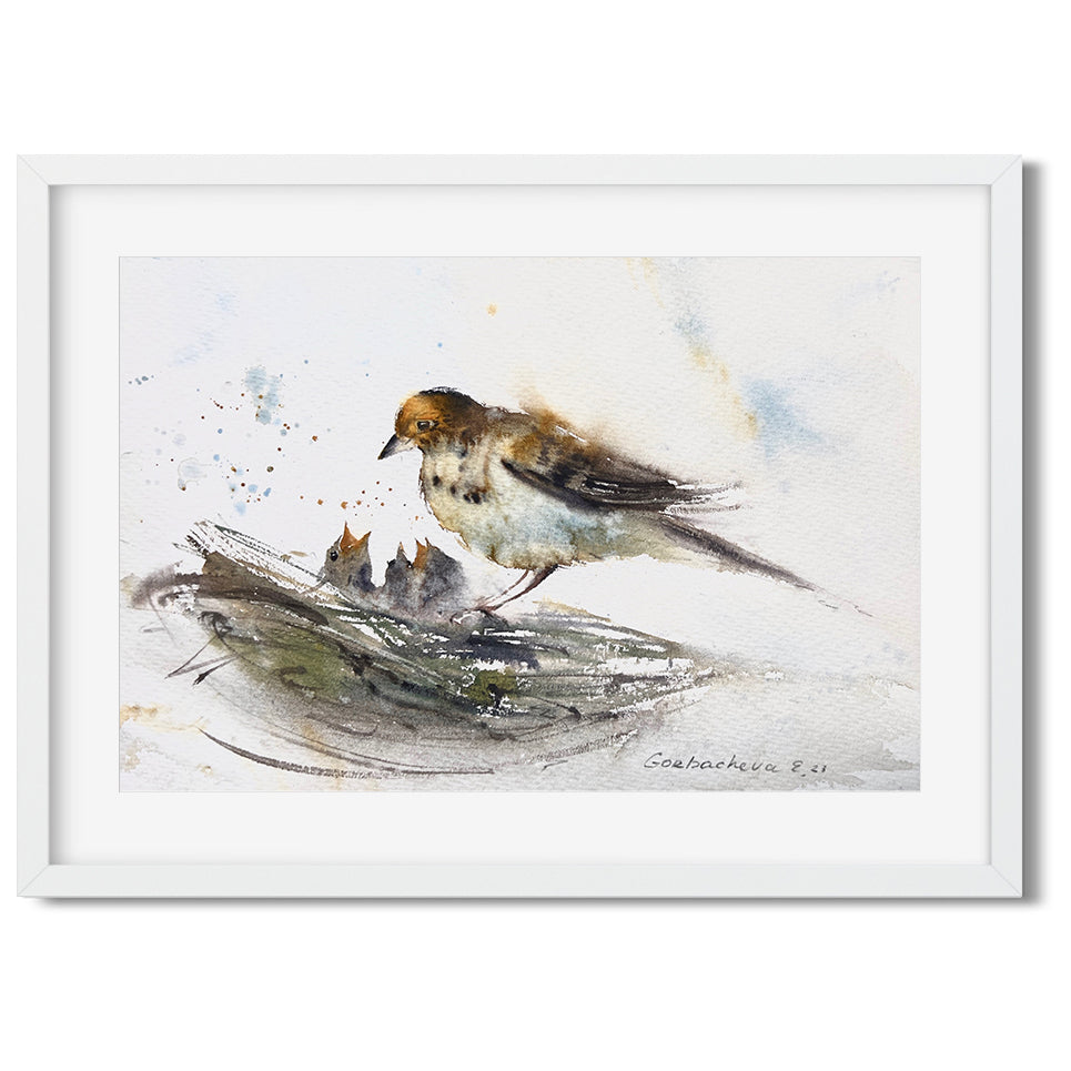 Bird Family Original Art Watercolor Painting | Wildlife | Gift Artwork | Home Decor or Art Gift