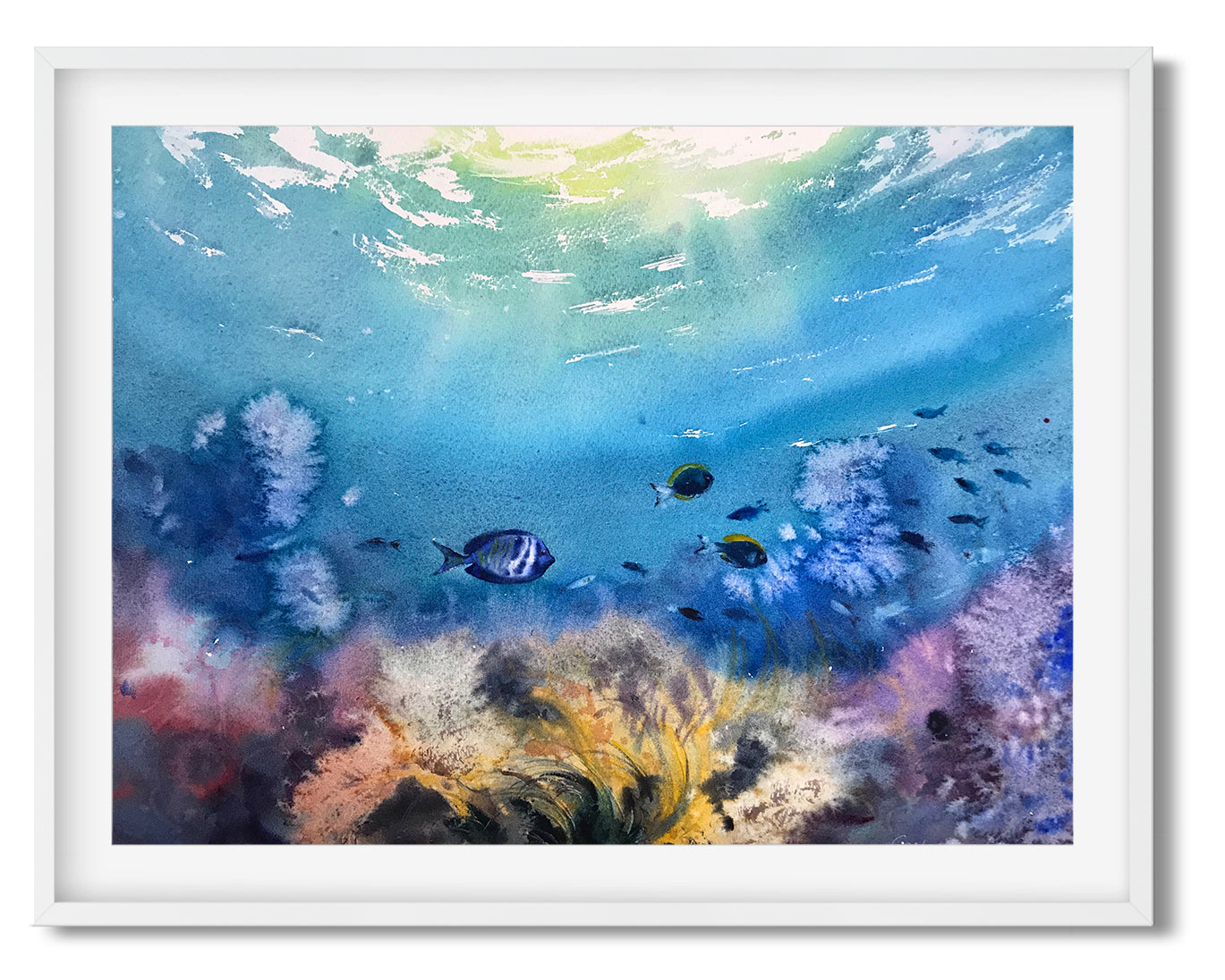 INK / OIL PAINTING - Beach Scene Wall Art, Shells, Coral, Tropical Fish Underwater Sea Life, high quality Sea & Sand, Colorful Coastal Landscape, Waves