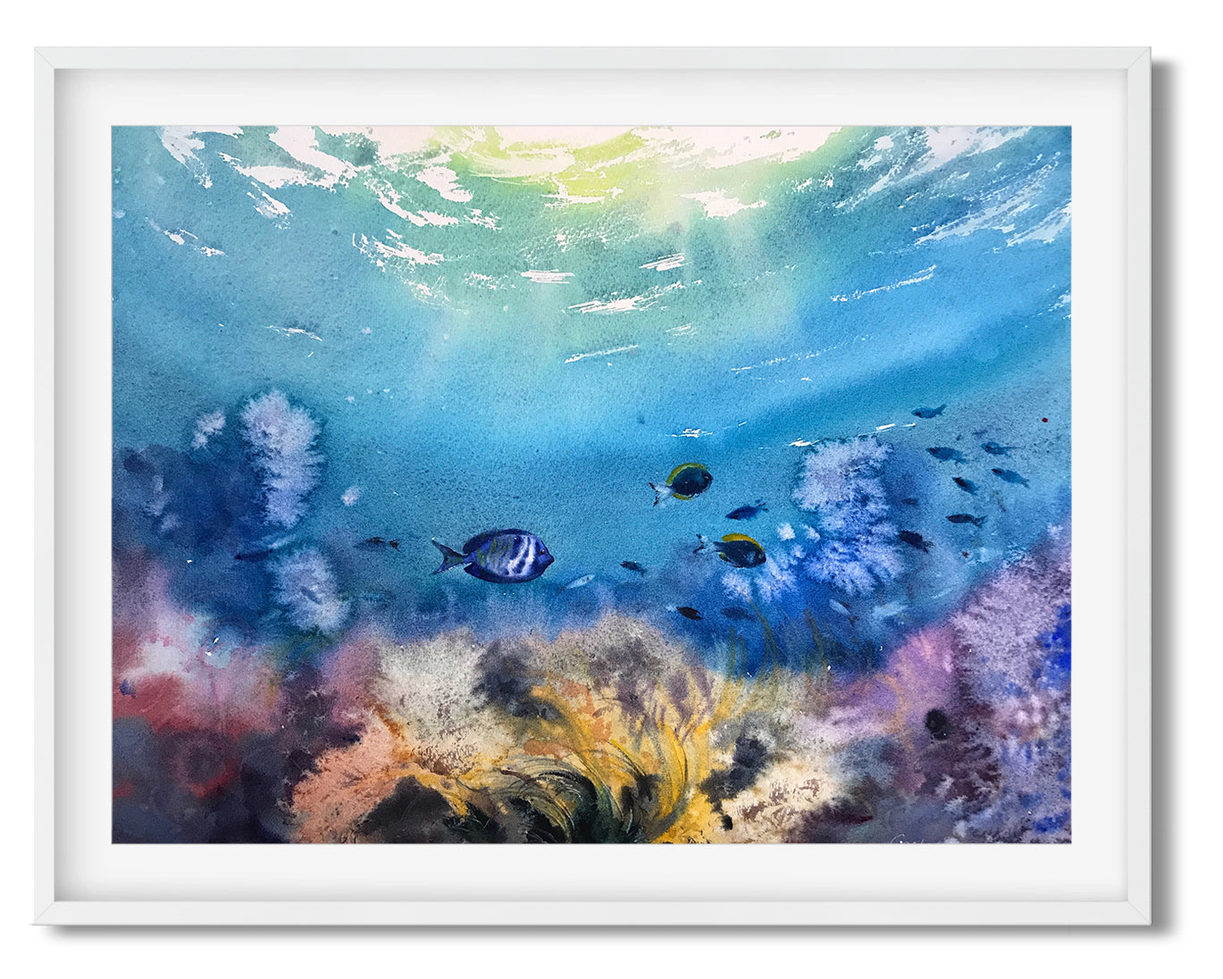 Watercolor Painting Original, Tropic Fish, Undersea Art, Ocean Coral Artwork, Coastal Art, Underwater Wall Decor, Gift