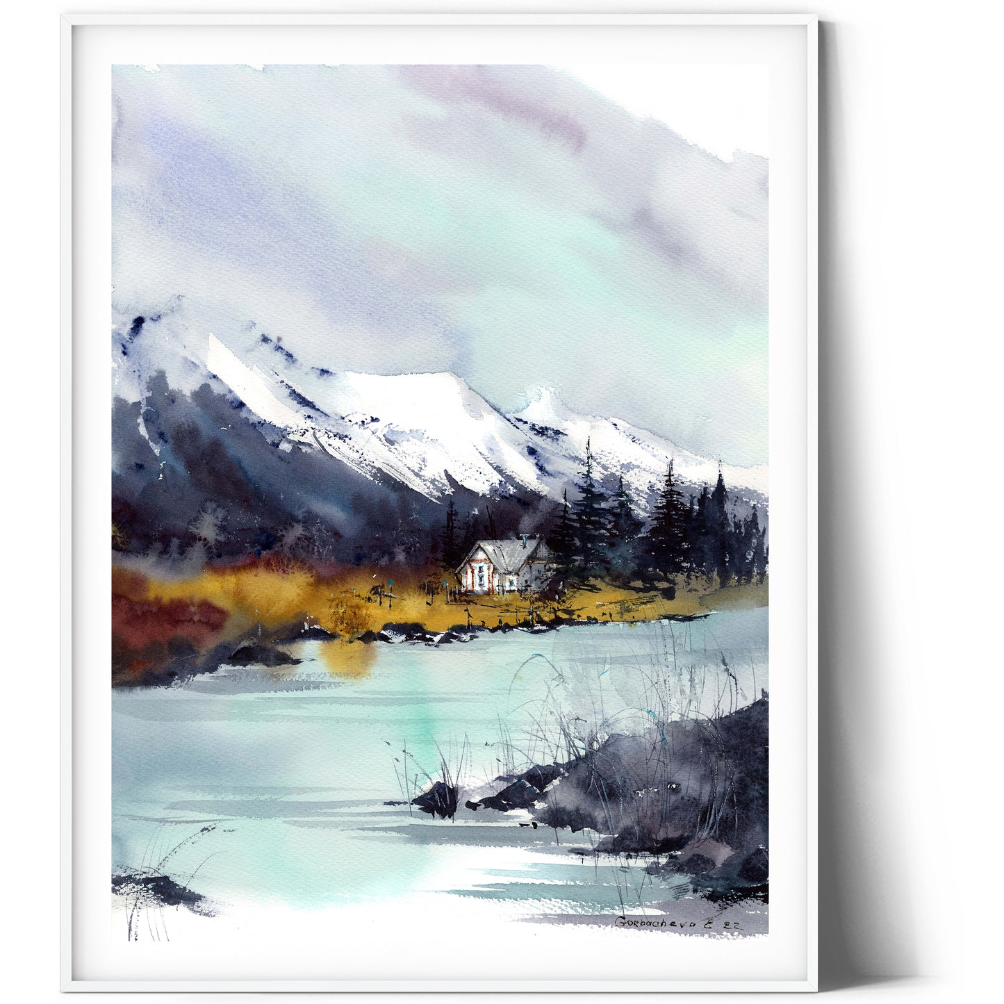 Mountain River Print, Fall Nature Wall Art, Abstract Landscape Painting, Contemporary Home Wall Decor, Fine Art Print