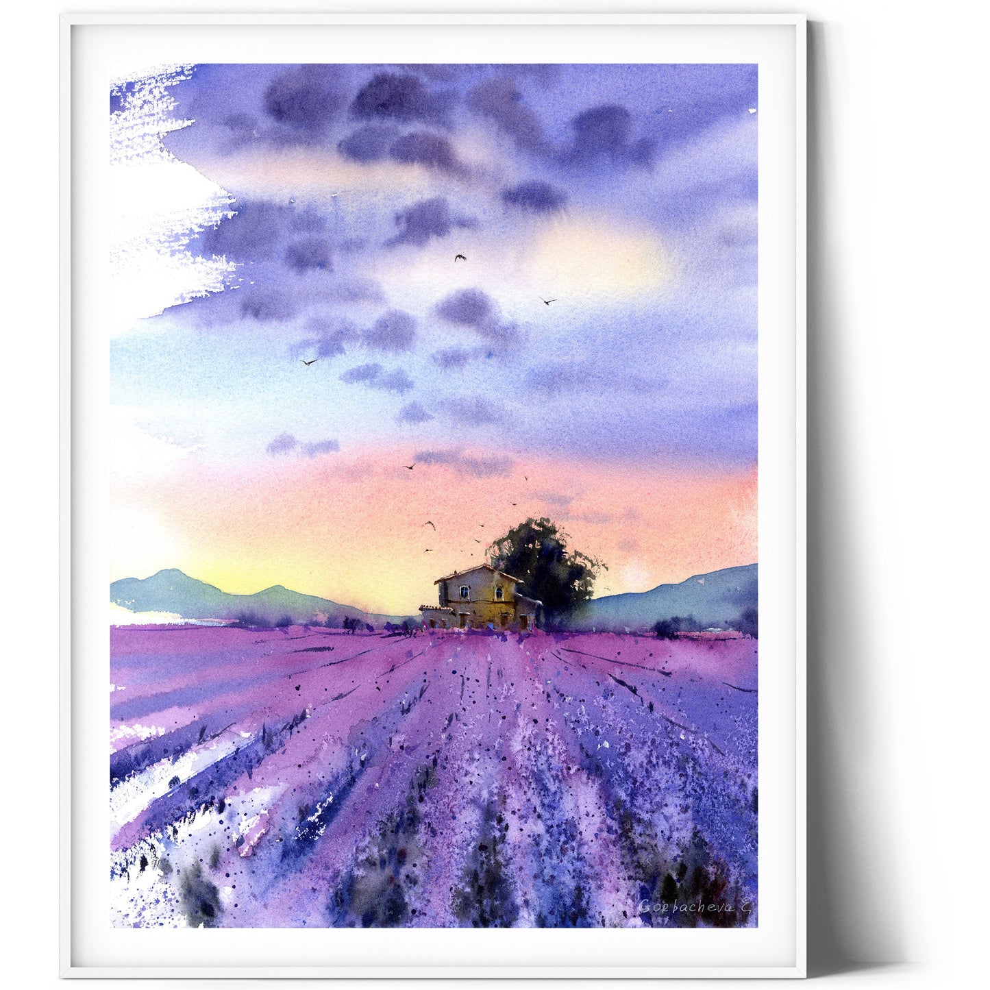 Provence Wall Decor, Lavender Art Print, France Landscape Watercolor Painting, Home Decoration, Purple Field, Canvas Print, Wedding Gift