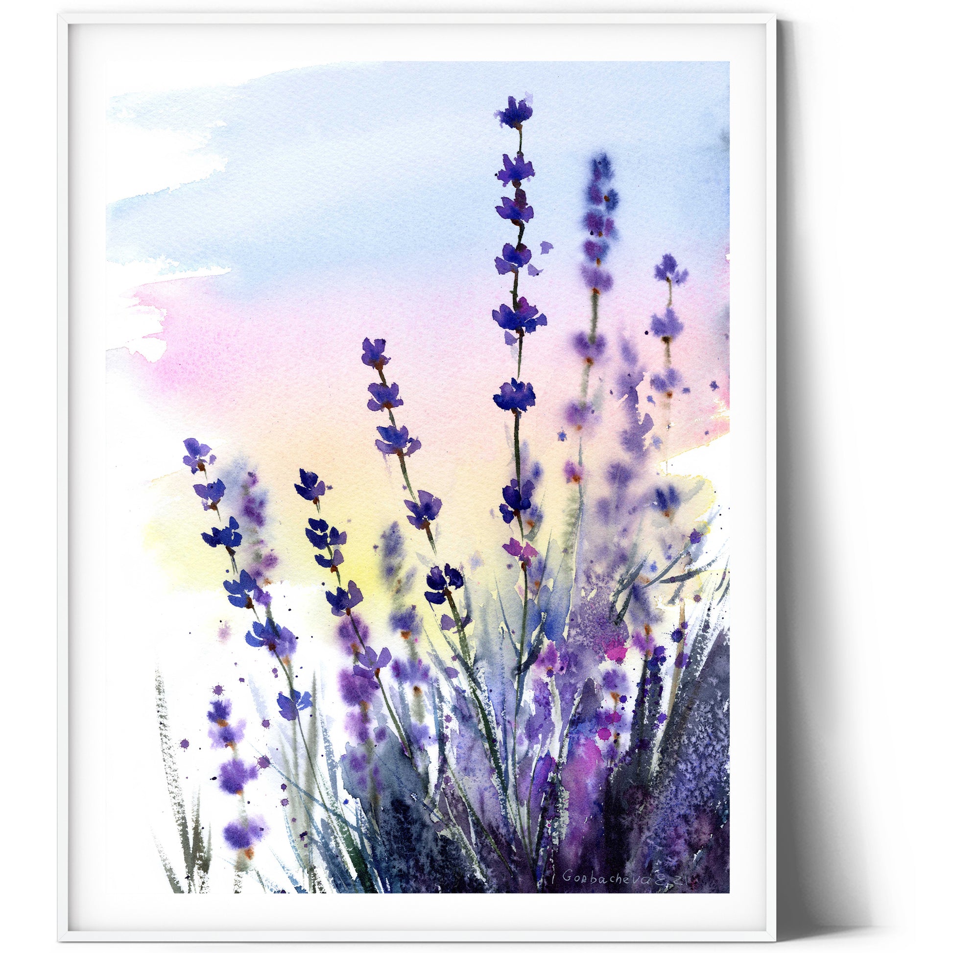 lavender plant art Herbal Flower Art Print, Provence Home Wall Decor, Lavender Watercolor Painting, Wildflower Field, Canvas Print, Gift