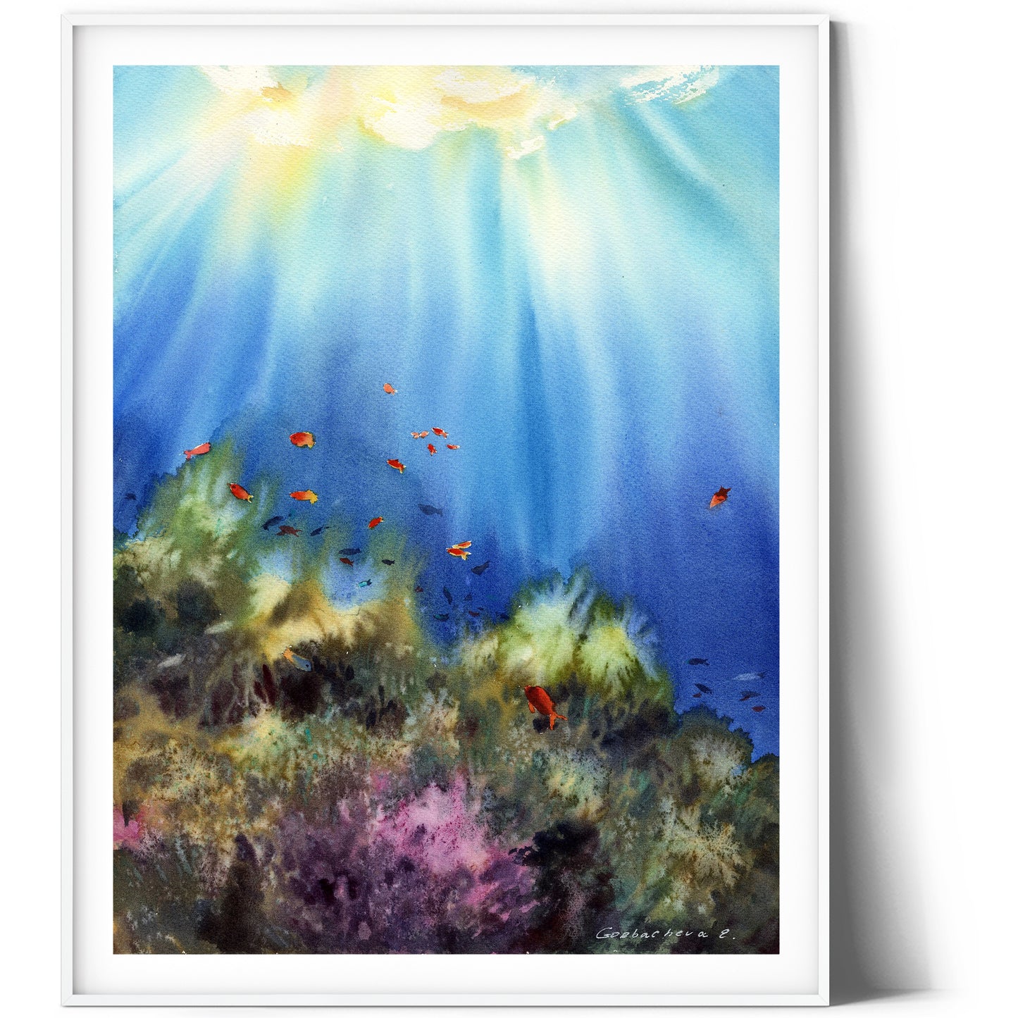 Painting Original Watercolor, Underwater Artwork, Ocean Fish Art, Sea Corals Wall Decor, Gift