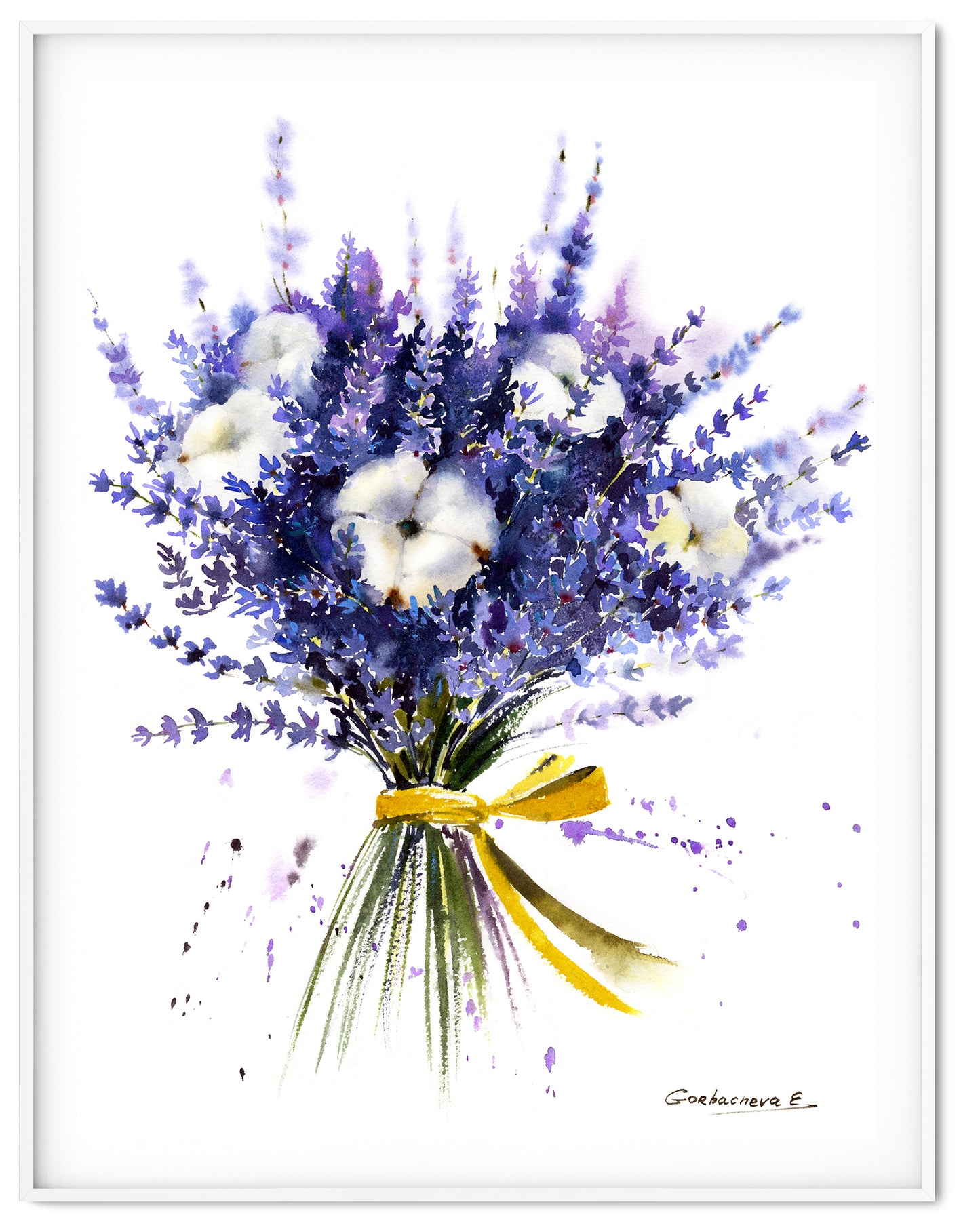 Lavender Bouquet Art Print, Botanical Wall Decor, French Purple Flower Painting, Flowers, Herb Print, Watercolor Wildflower