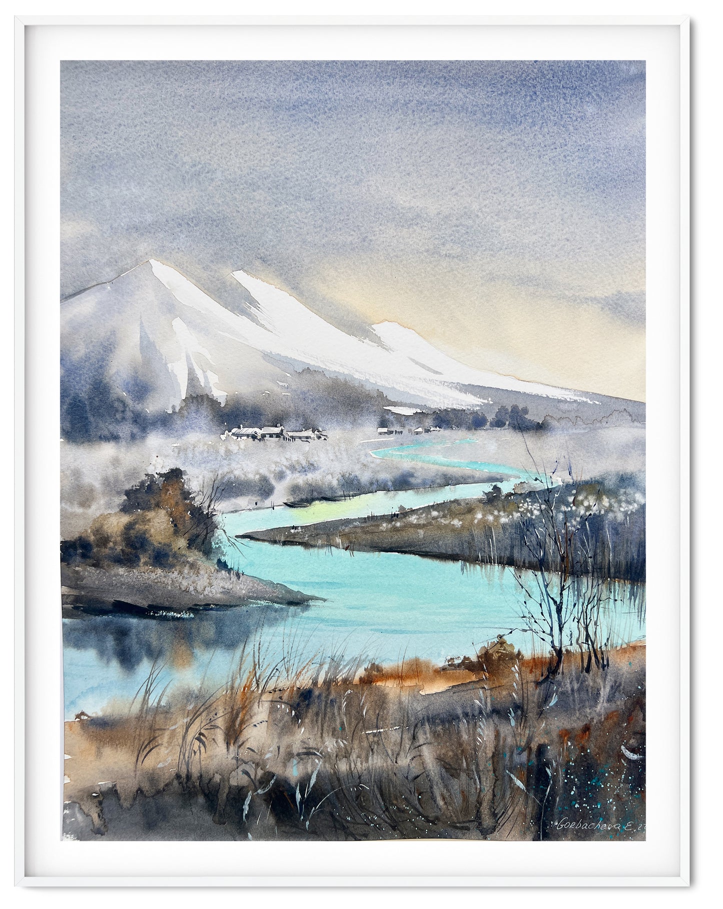 Misty Mountains, Original Watercolor Painting, Foggy Mountain River, Landscape Wall Art, Unique Gift