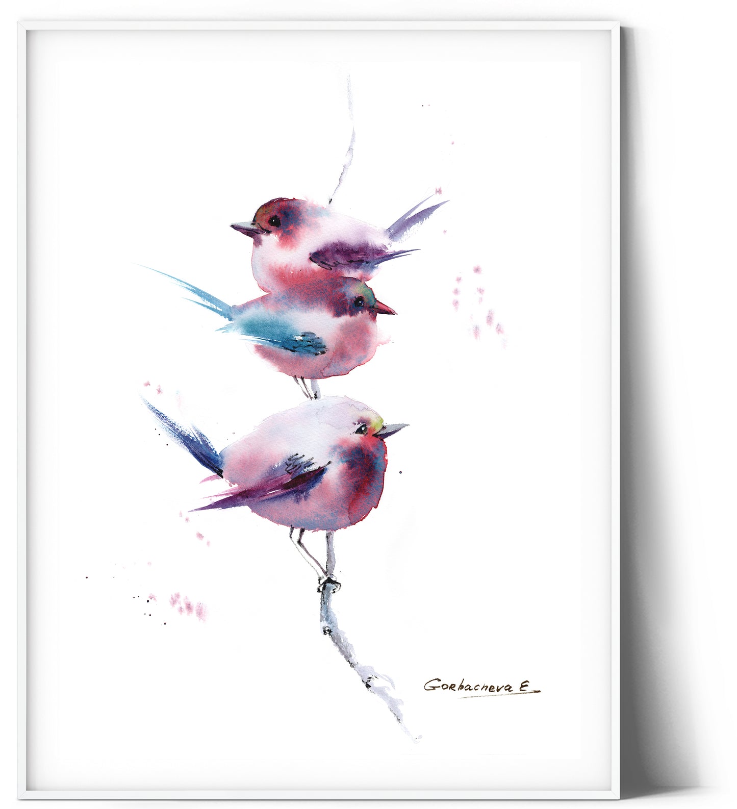 Floral Bird Prints Set of 3 in Pink Purple Pastel Tones for Bedroom Wall Decor, Nursery Gallery Wall Prints, Paintings