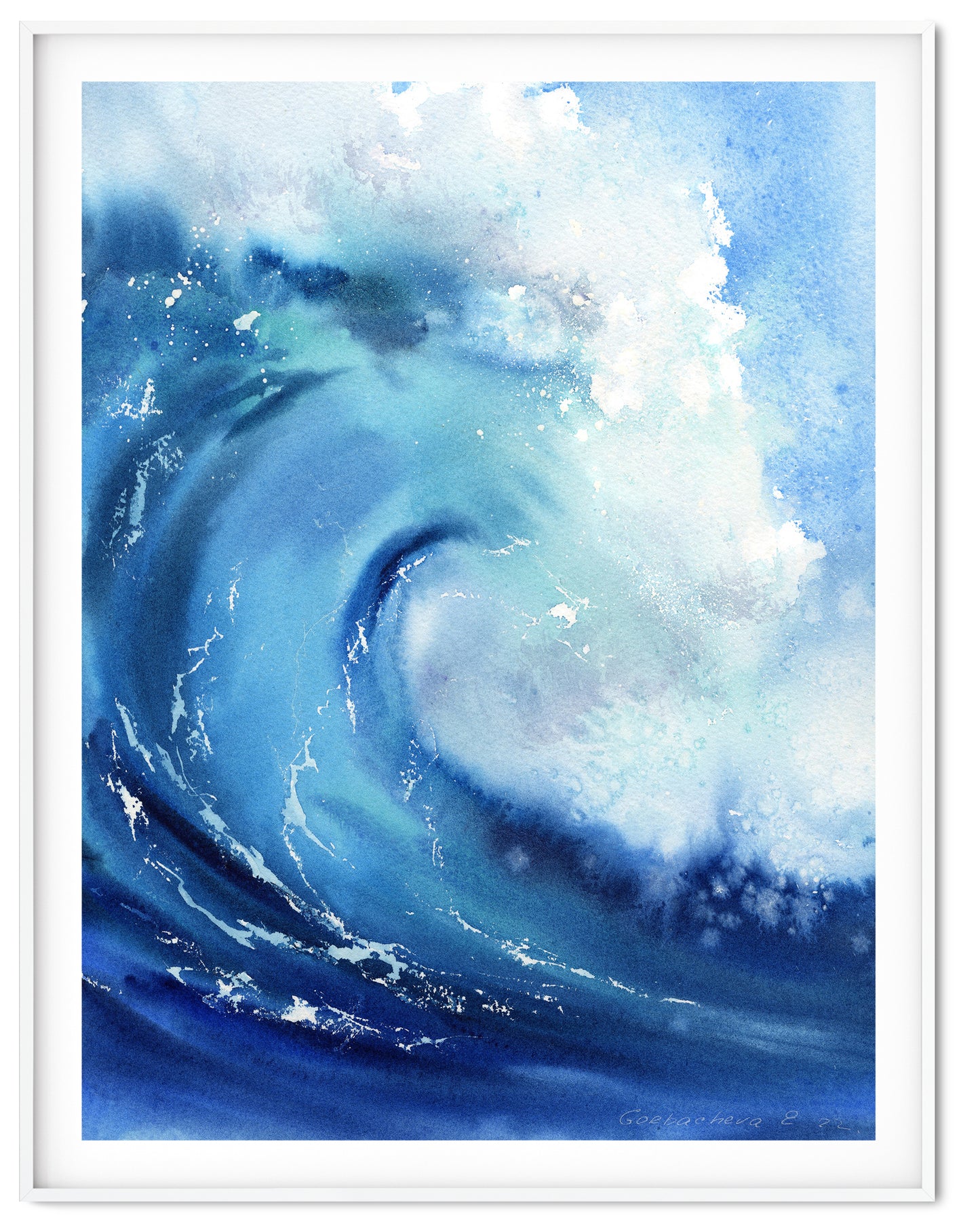 Ocean Wave Art Print, Modern Beach House Living Room Decor, Blue and White Wall Art, Roaring Sea, Art Print or Canvas