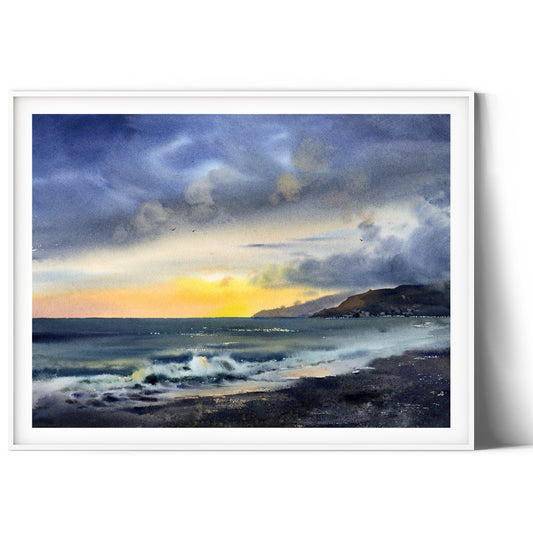 Sunset in Gelendzhik #3 Watercolor Painting - Coastal Sunset Artwork