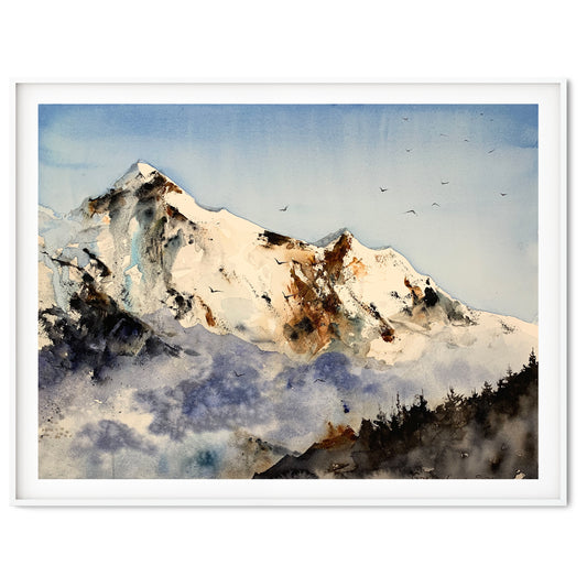 Watercolor Original Mountain Painting, Abstract Modern Art, Living Room Wall Art, Natural Scenery Painting