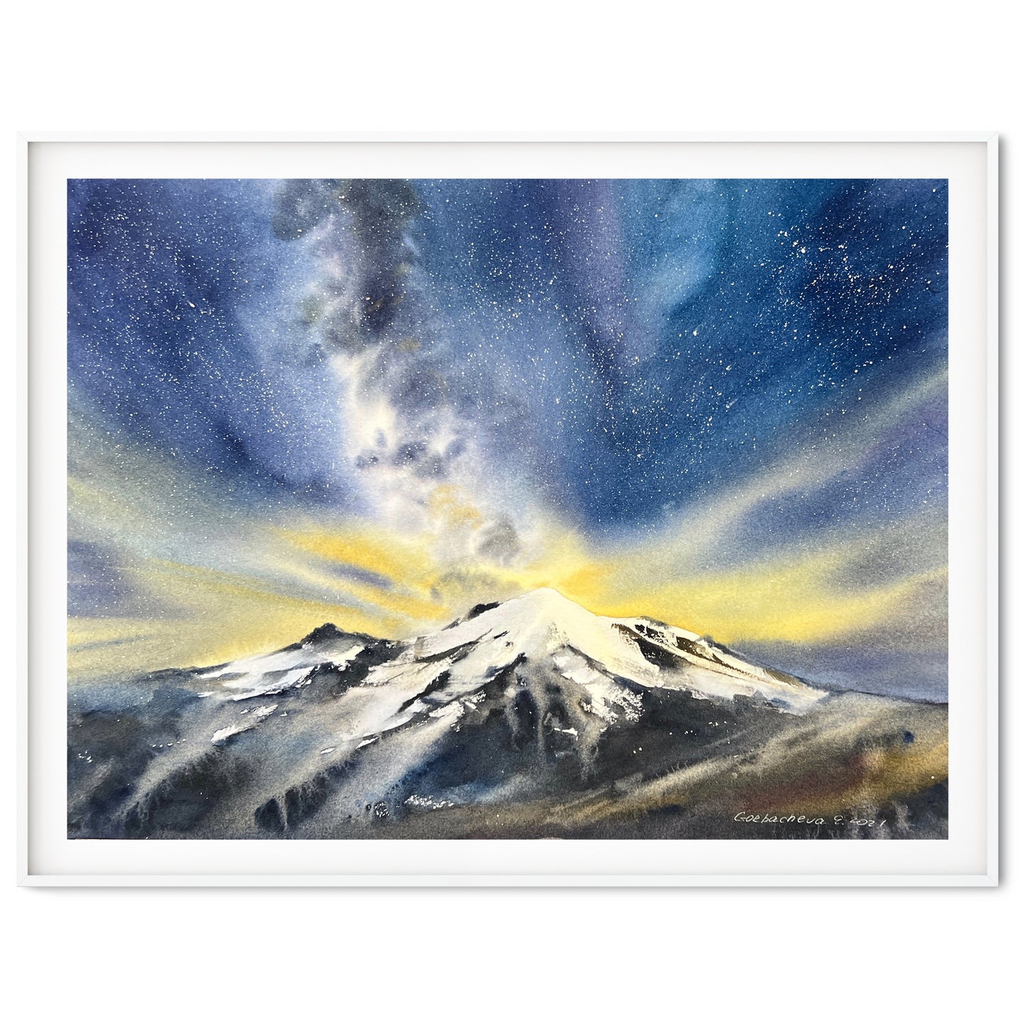 Starry Night Painting Original, Watercolor Milky Way, Mountain Art, Landscape Artwork, Galaxy Wall Decor