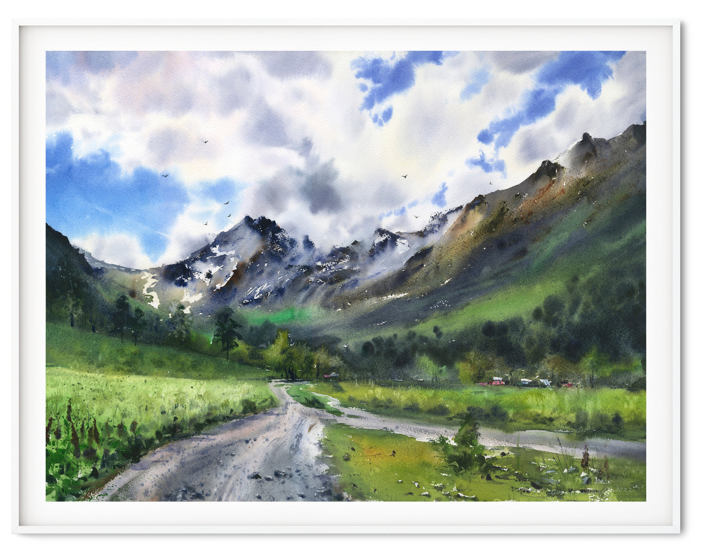 Mountain Painting Watercolor Original - Road to the mountains, Arkhyz #3 - 16 x 22 in