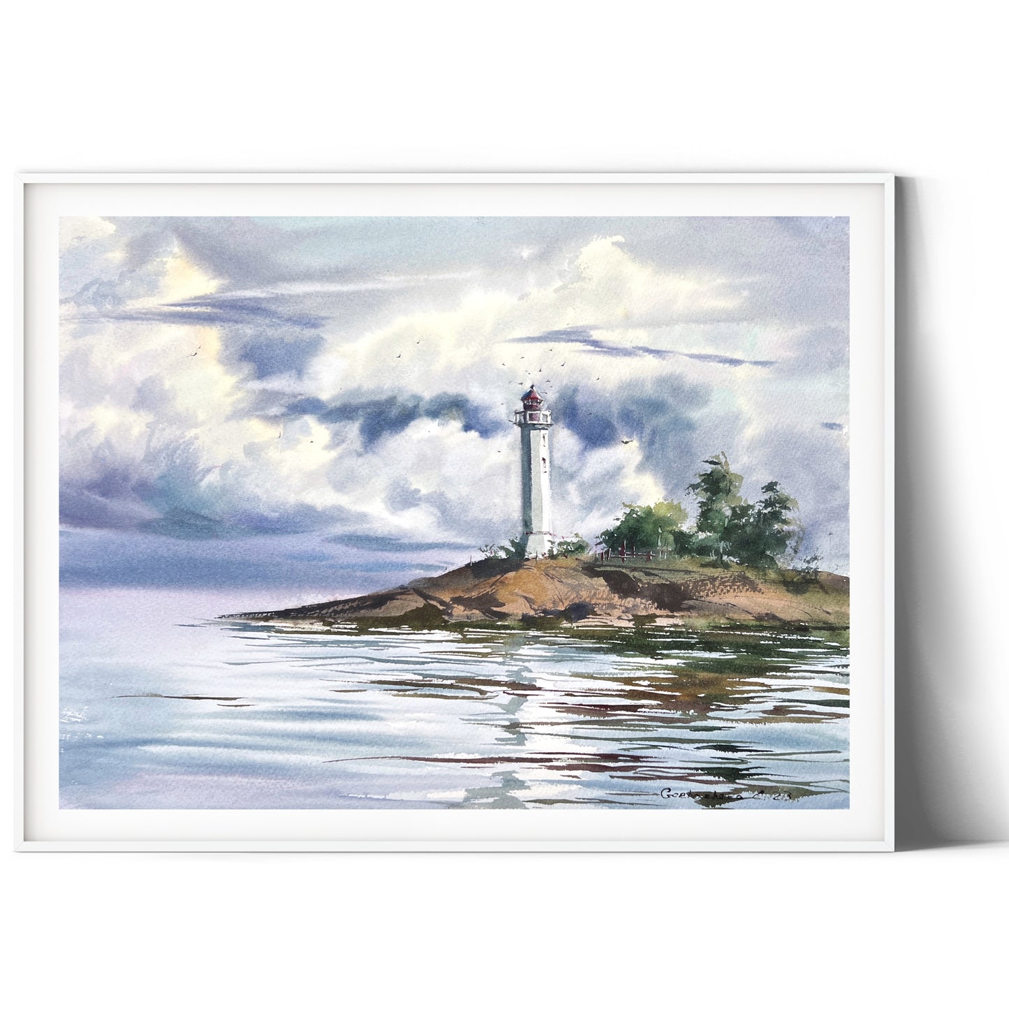 Lighthouse Painting Original, Watercolor Artwork, Coastal Wall Art Decor, Seascape Artwork, Gifts For Men Unique