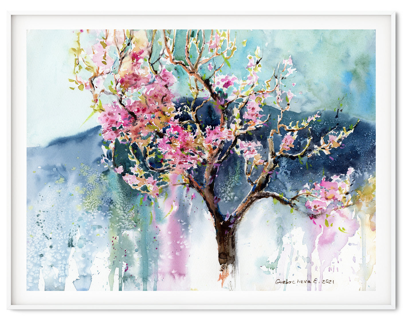 Floral Watercolor Print Set Of 2, Flower Wall Decor, Cherry Blossom Art, Colorful Flower Artwork, Pink Peach, Sakura