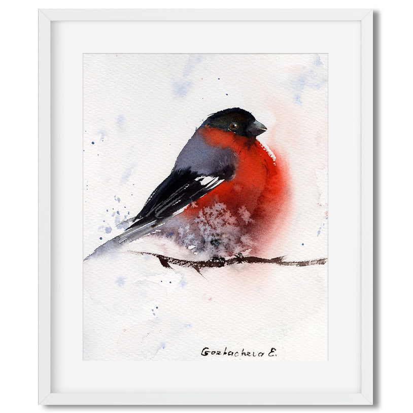 "Bullfinch #2" Watercolor Painting - Charming Bird Art, Ideal Gift for Bird Watchers, Handcrafted Avian Decor