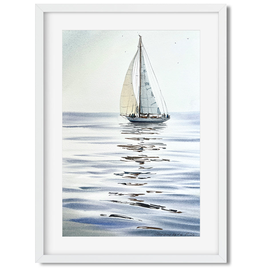 Ocean Vibes: 'Under Sail #5' Watercolor Painting - Perfect 8x12 Inch Gift for Sea Enthusiasts