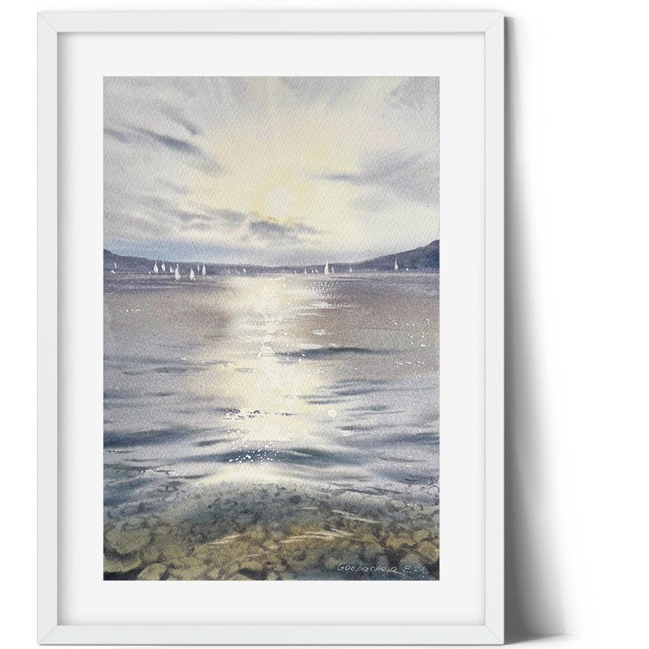 Watercolor Original Painting - 'Pearl evening. Croatia' 8x12 Coastal Artwork, Ideal Gift for Maritime Art Enthusiast