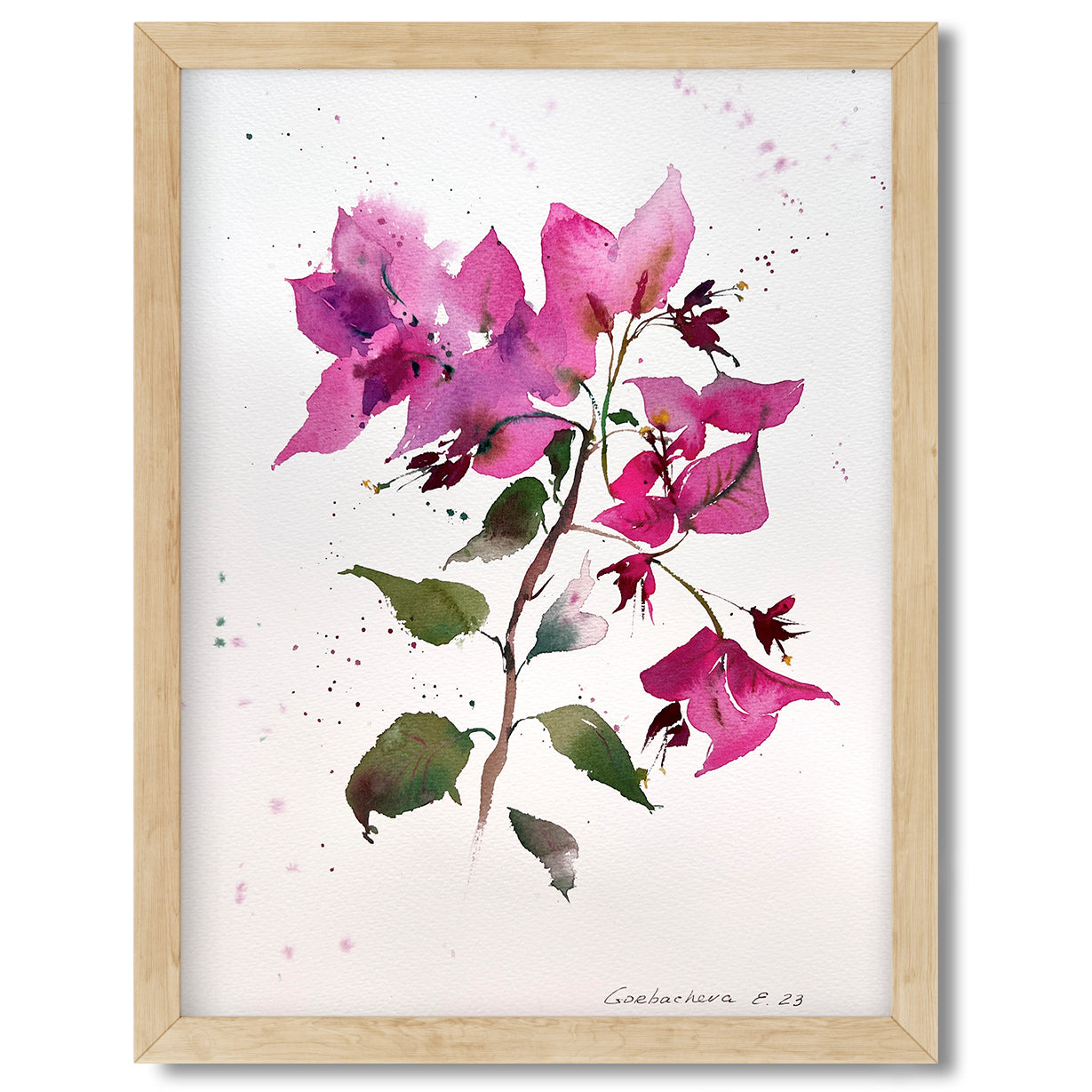 Bougainvillea Painting Original, Watercolor Flower Artwork, Pink Flowers, Botanical Wall Art, Gift, Living Room Decor