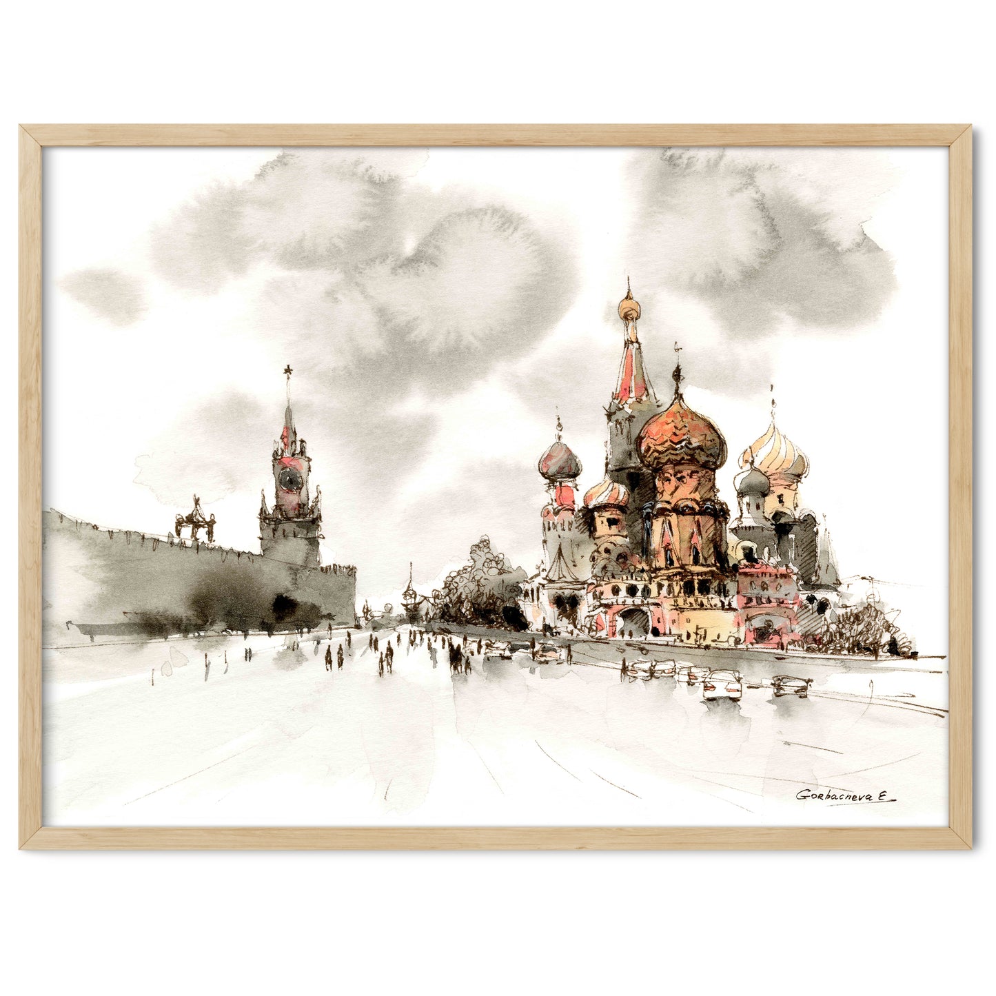 Moscow Art Print of Red Square & St. Basil’s Cathedral in Gray-Red-Orange