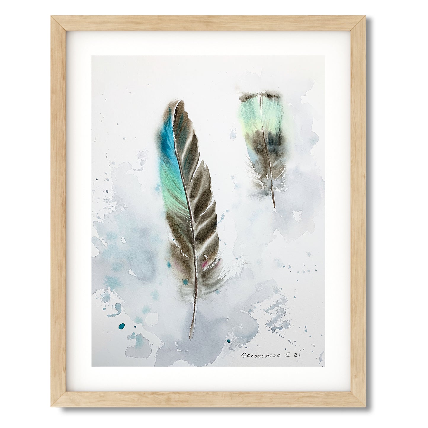 Gray Feather Painting Watercolor Original, Bird Art, Artwork for Gift, Wall Décoration | NOT A PRINT